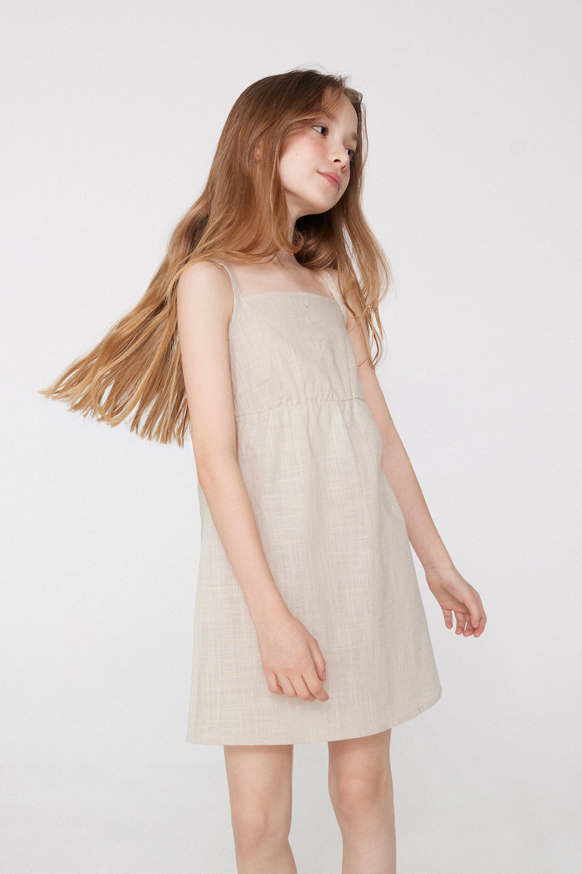 Vestito Bimba Tela Cotone Effetto Lino