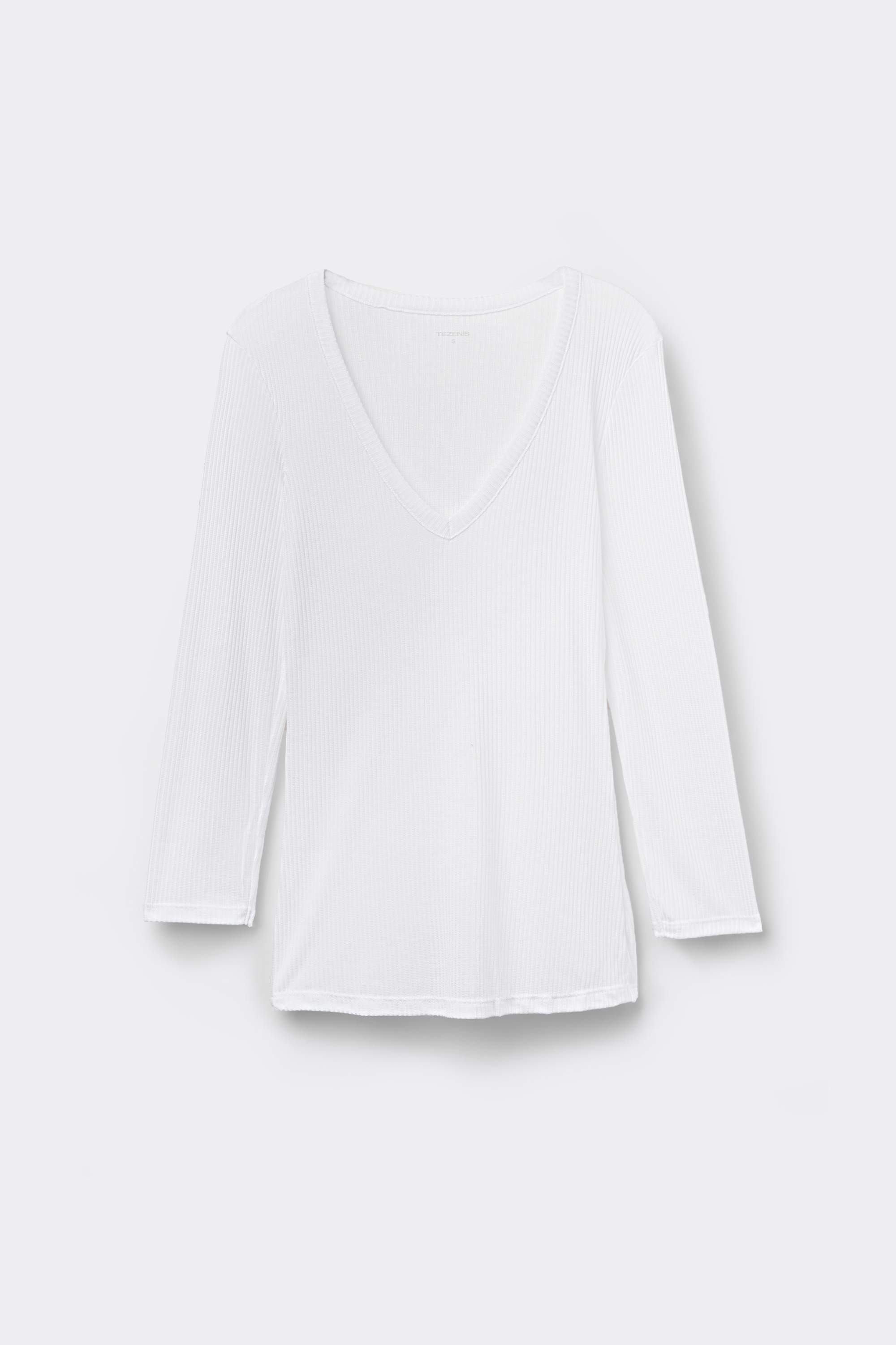Ribbed Viscose 3/4 Sleeve V-Neck Top
