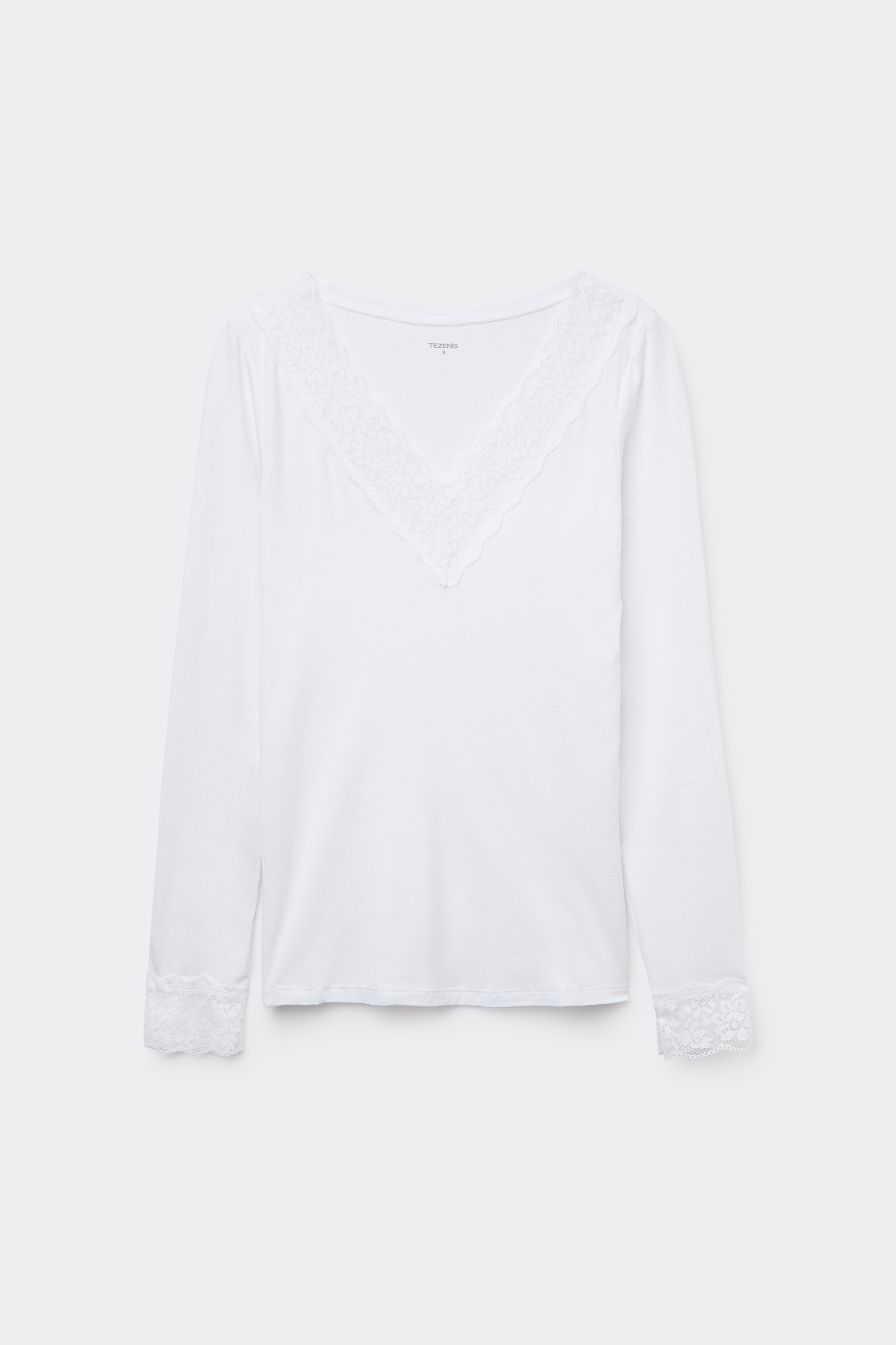 Long Sleeve V-Neck Viscose Top with Lace