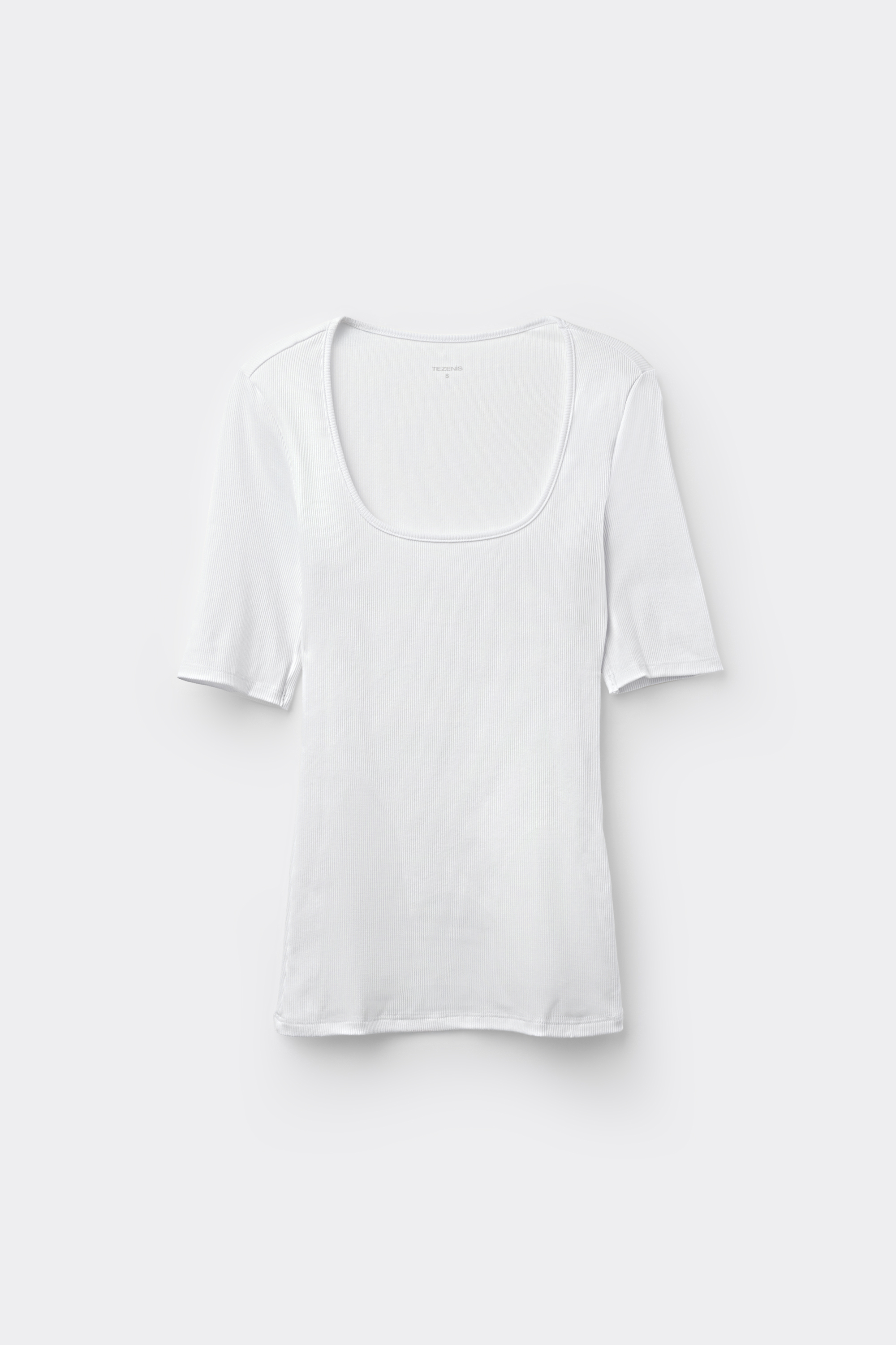 Short Sleeved Square Neck Ribbed Cotton T-shirt