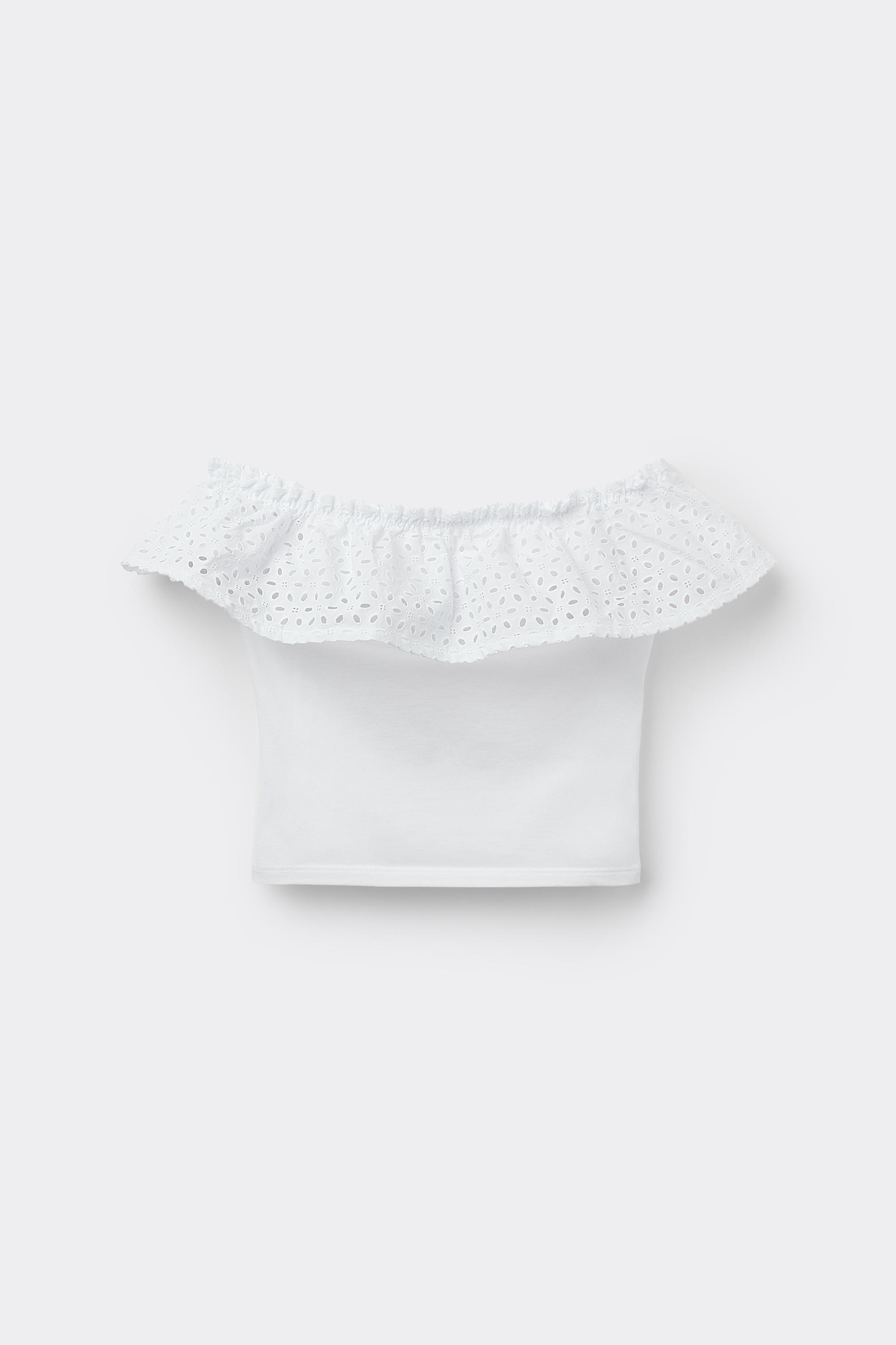Cotton Bandeau Crop Top with Sangallo Ruffle