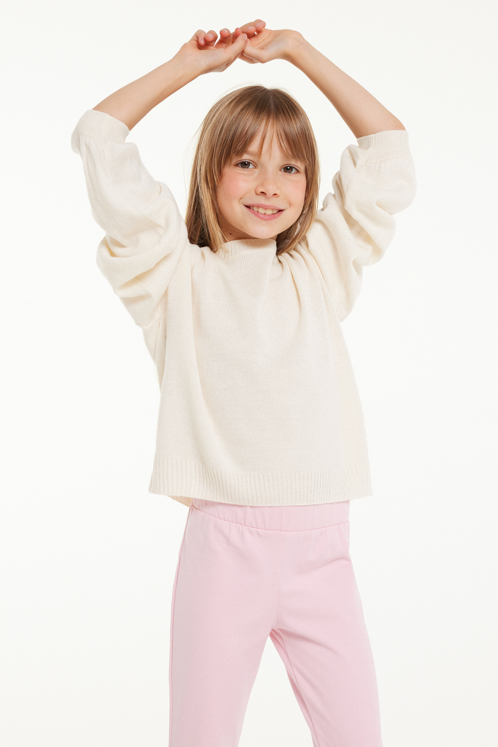 Girls’ Long-Sleeved Sweater with Puffball