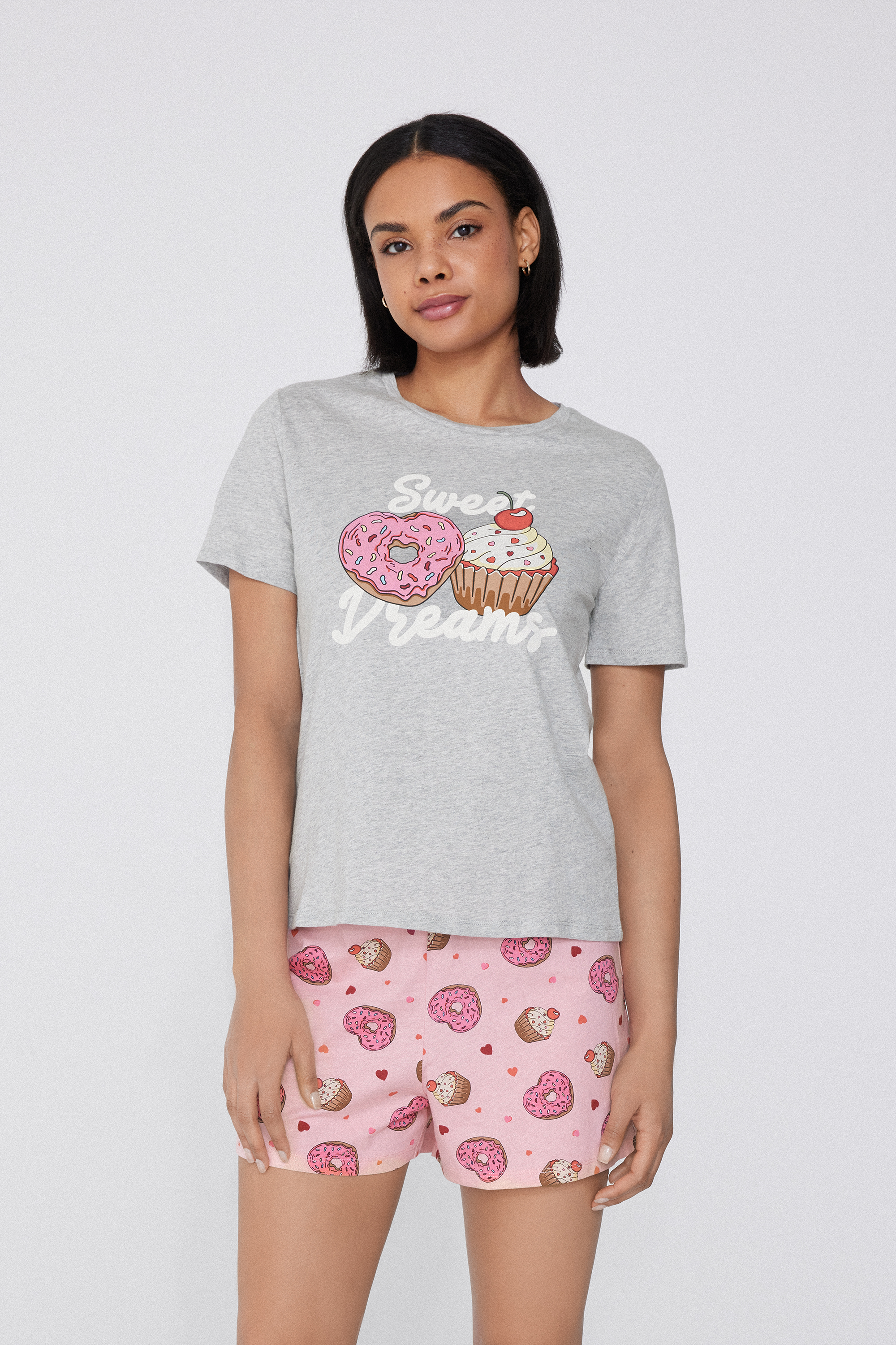 Pijama Curto Meia Manga Algodão Estampado Dream