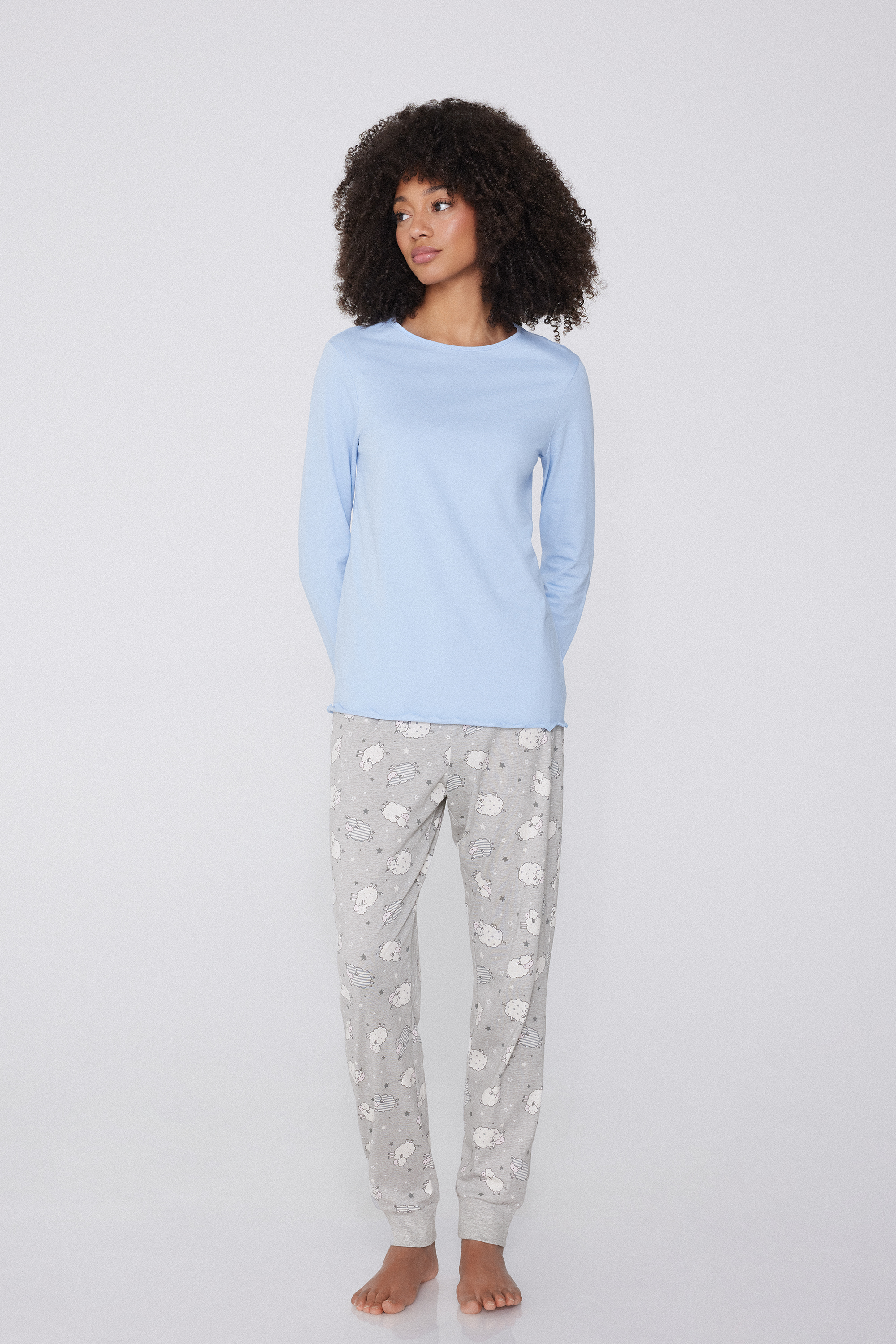 Long Printed Cotton Drawstring Trousers