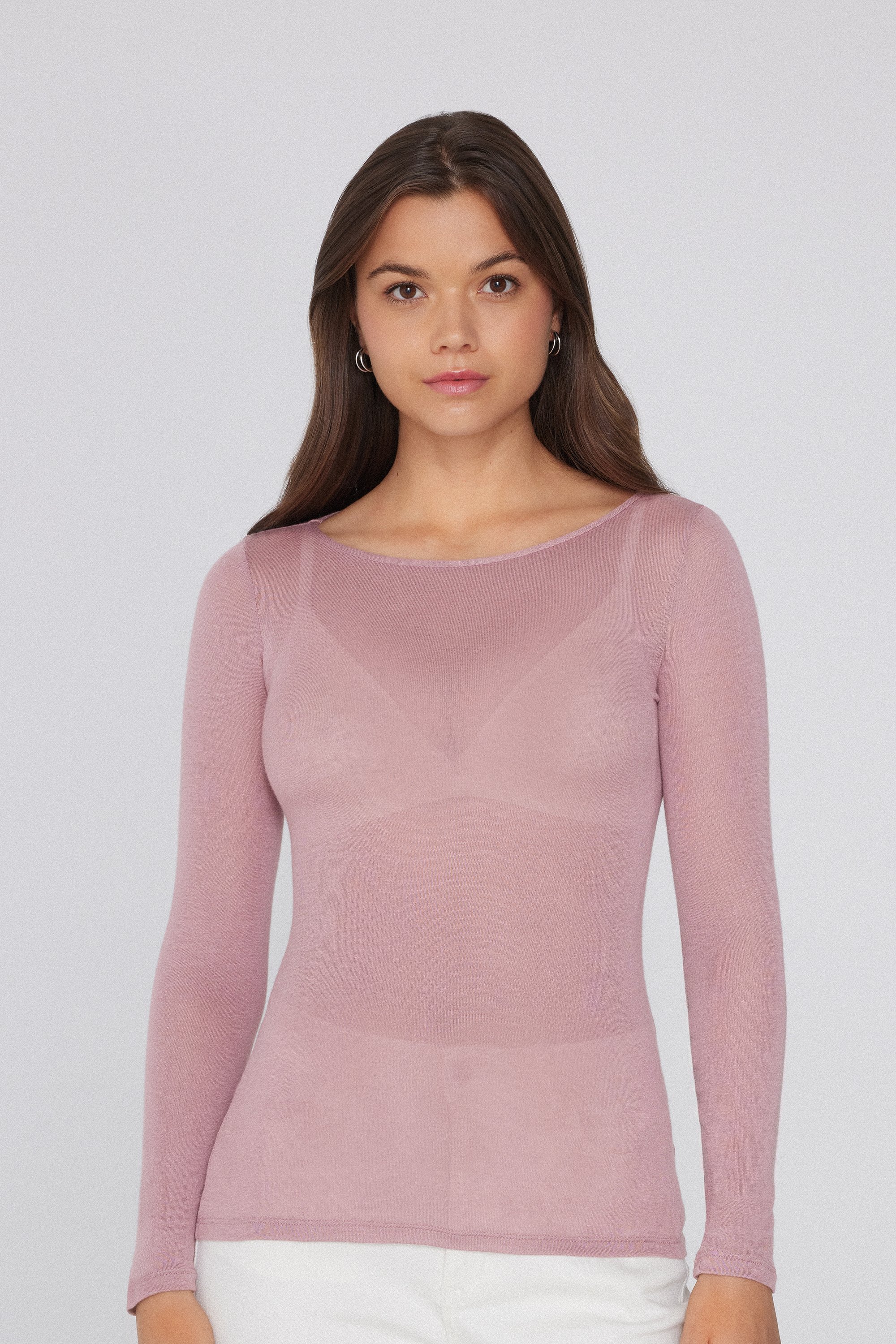 Pull avec Col Bateau en Viscose et Laine Mérinos