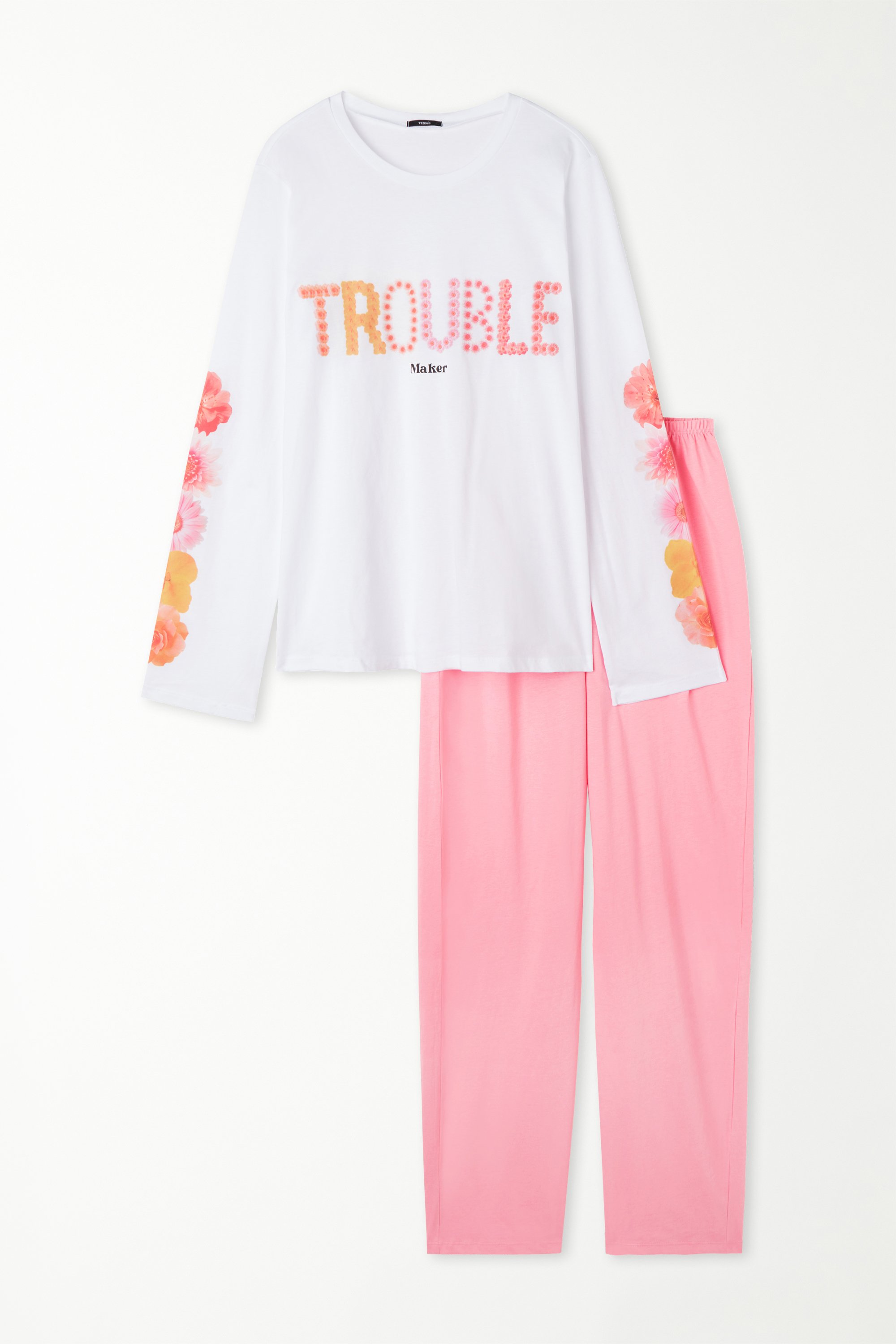 Long Cotton Pyjamas with Trouble Print