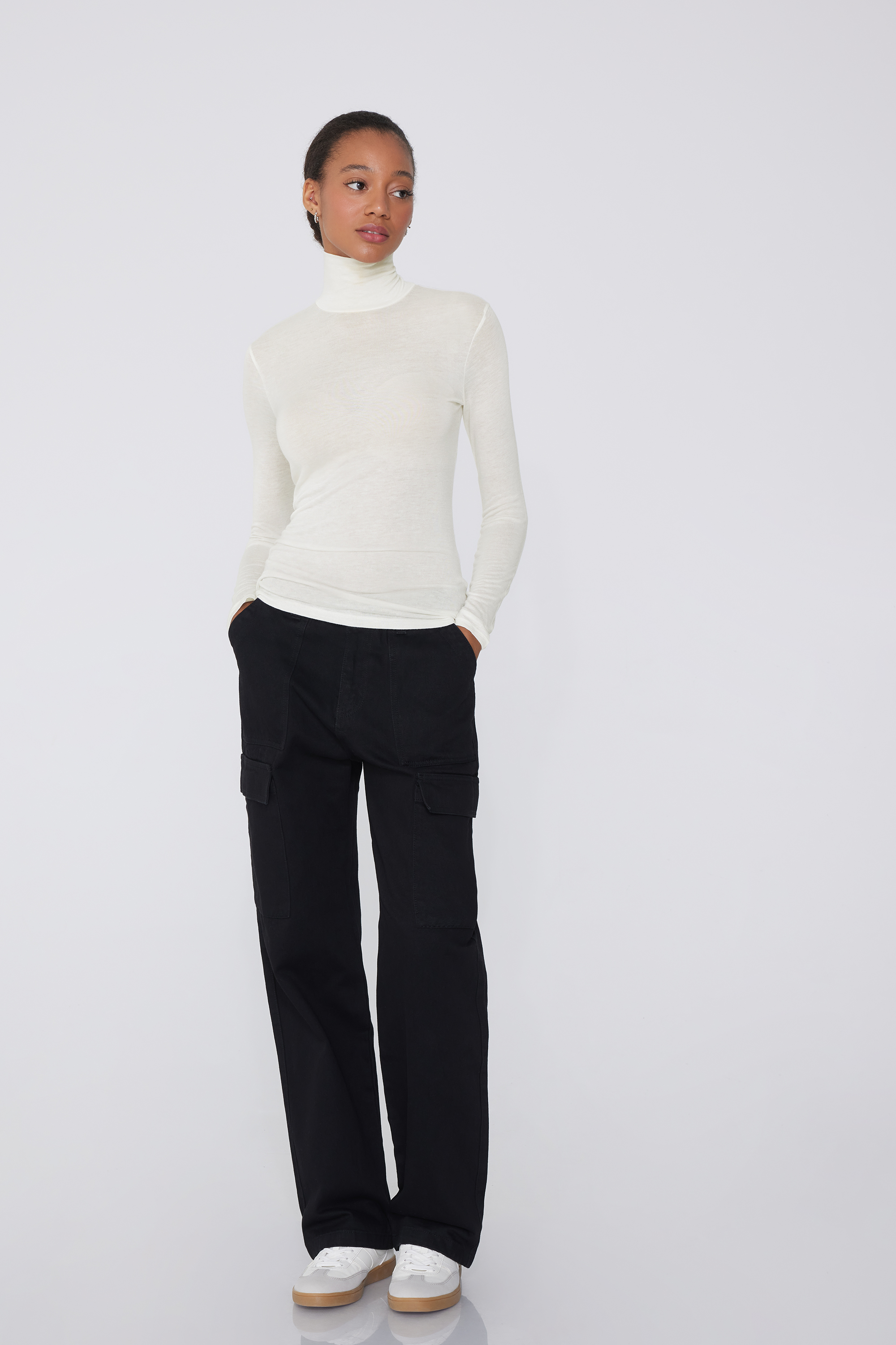 Viscose and Merino Wool Polo Neck Top