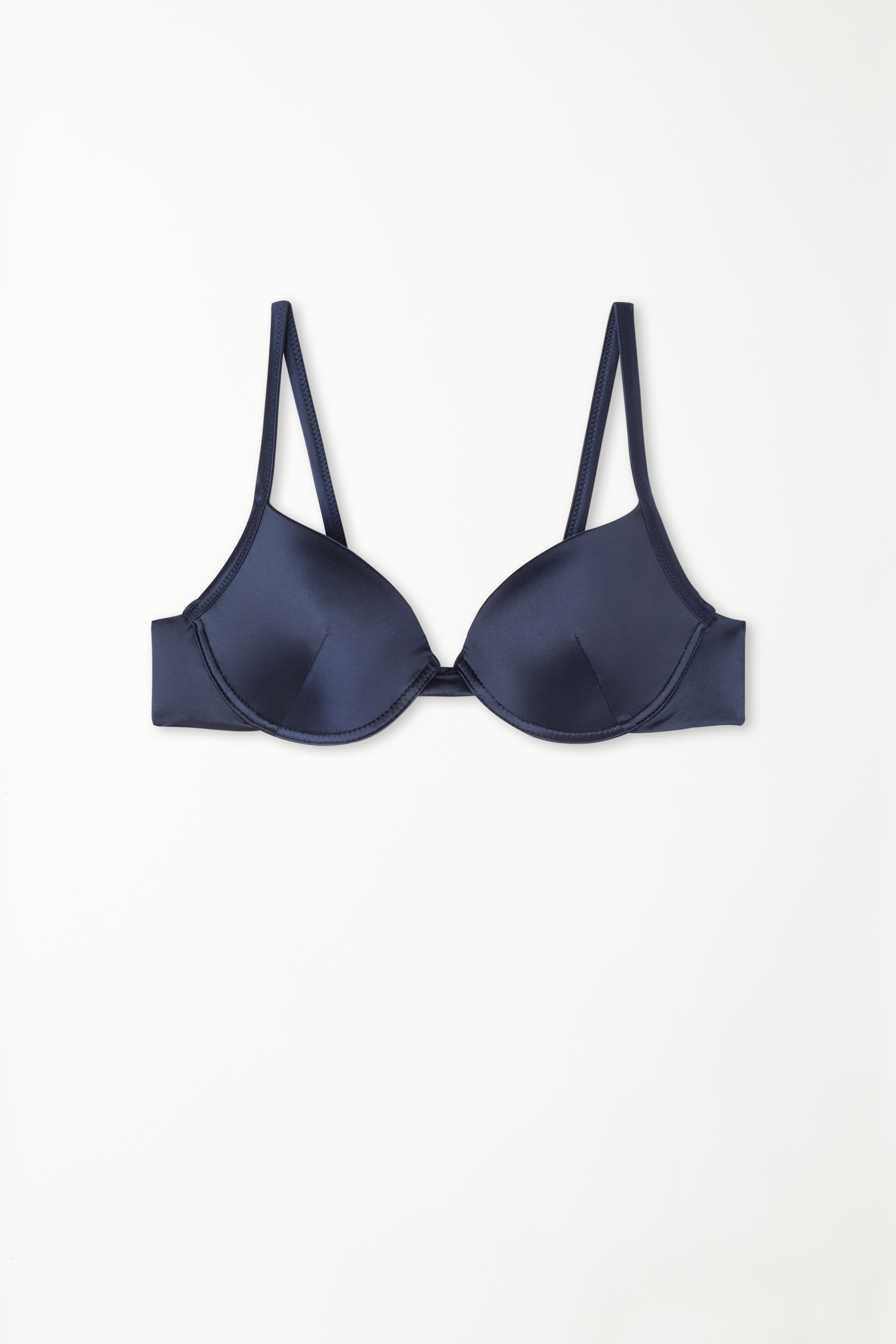 Shiny Navy Blue Padded Push-Up Bikini Top