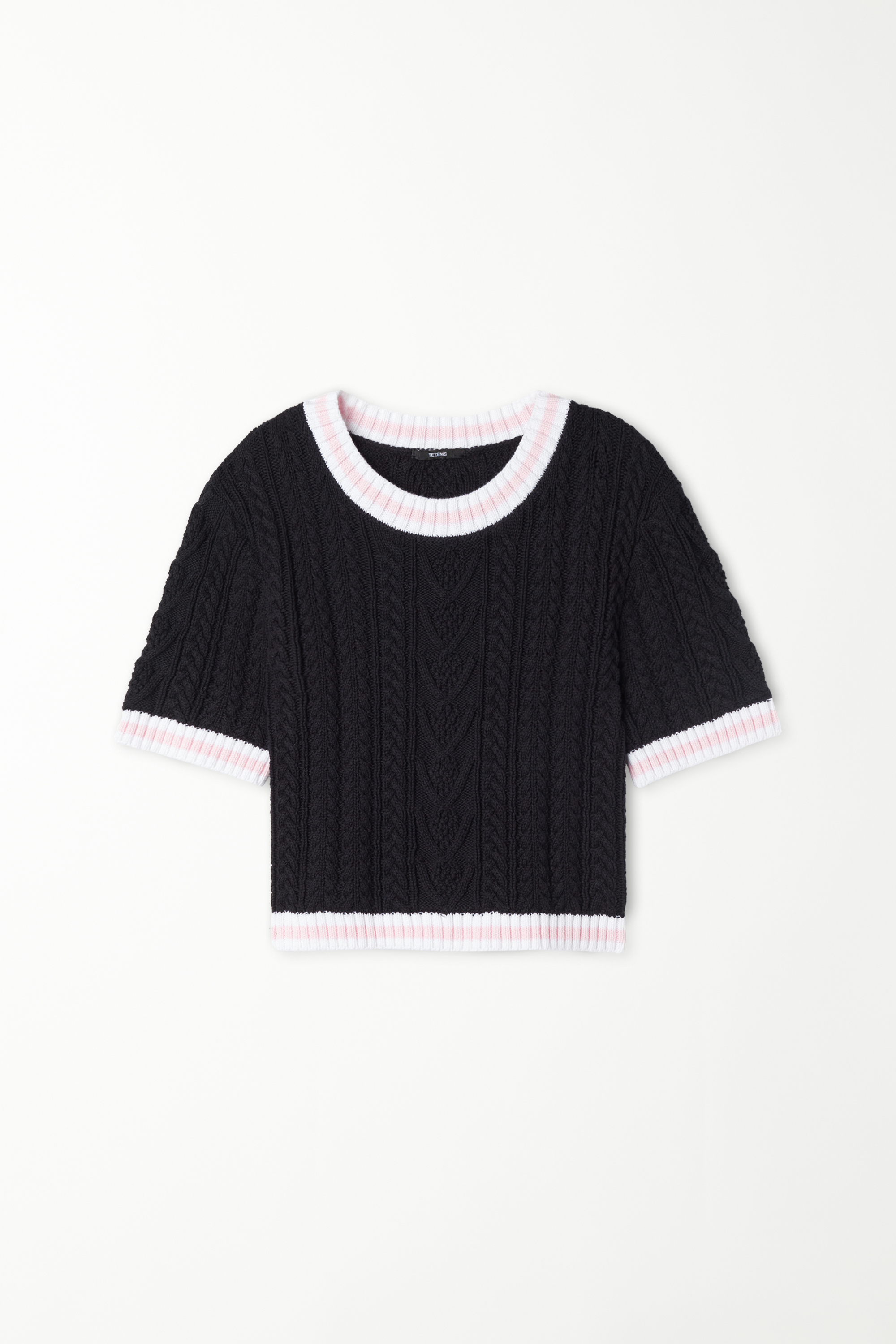 Cable Knit Fabric Short Sleeve Cropped Top
