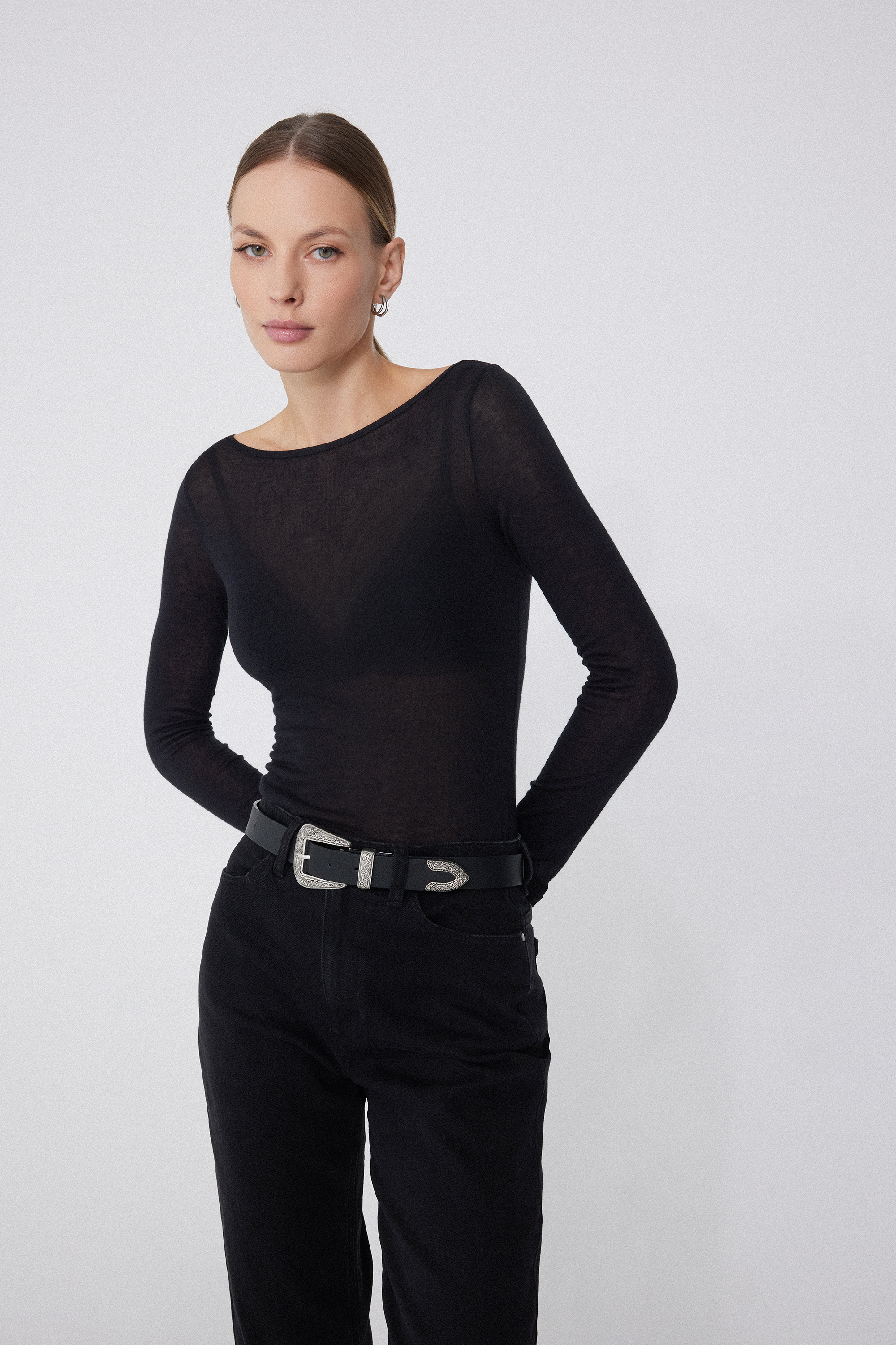 Viscose and Merino Wool Boat Neck Top