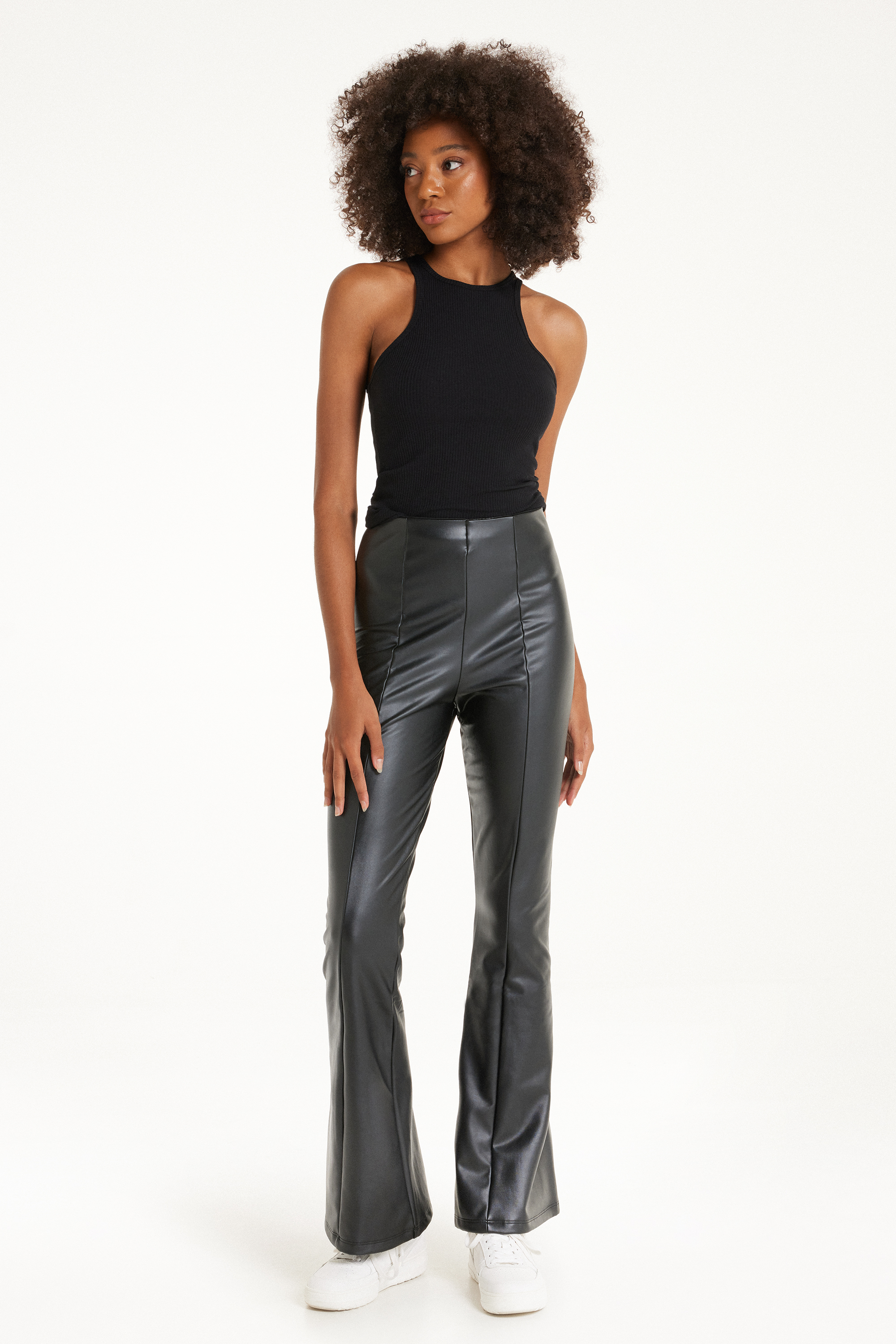 Thermal Coated-Effect Flared Trousers