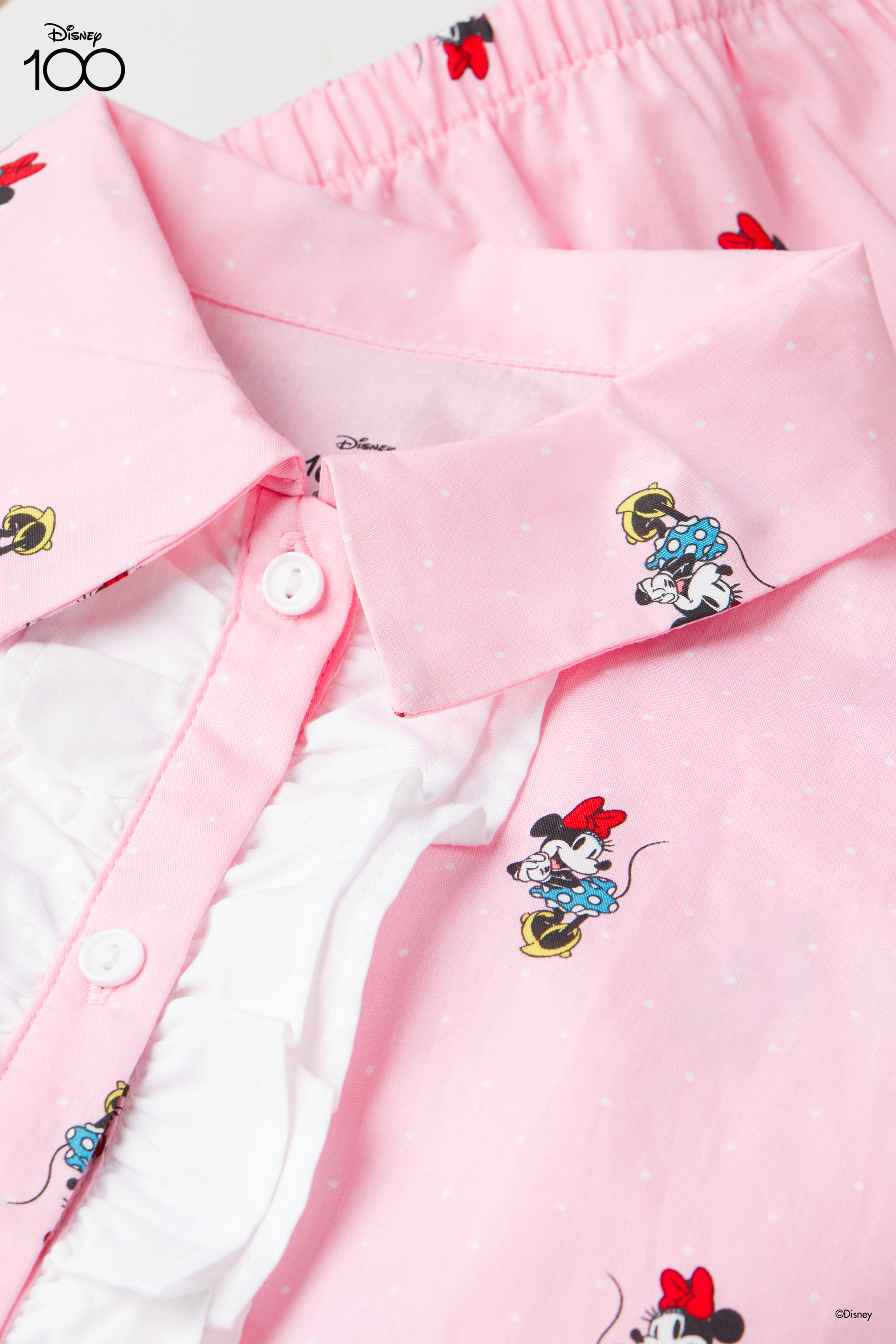 Girls’ Long Cotton Canvas Button-Down Pyjamas with Disney 100 Print