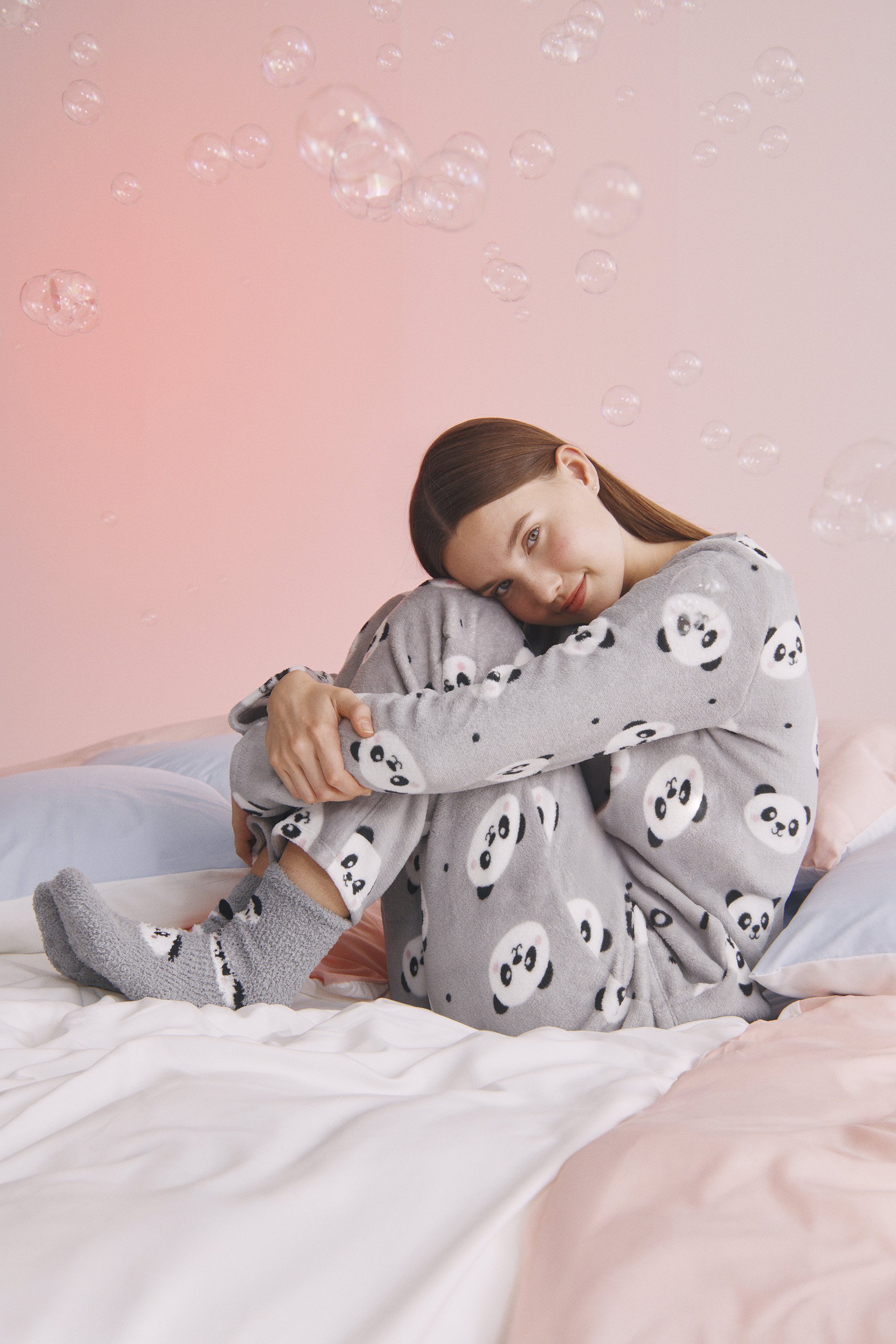 Μακριά Πιτζάμα από Λεπτό Φλις Print Πάντα Μακριά Πιτζάμα από Λεπτό Φλις Print Πάντα