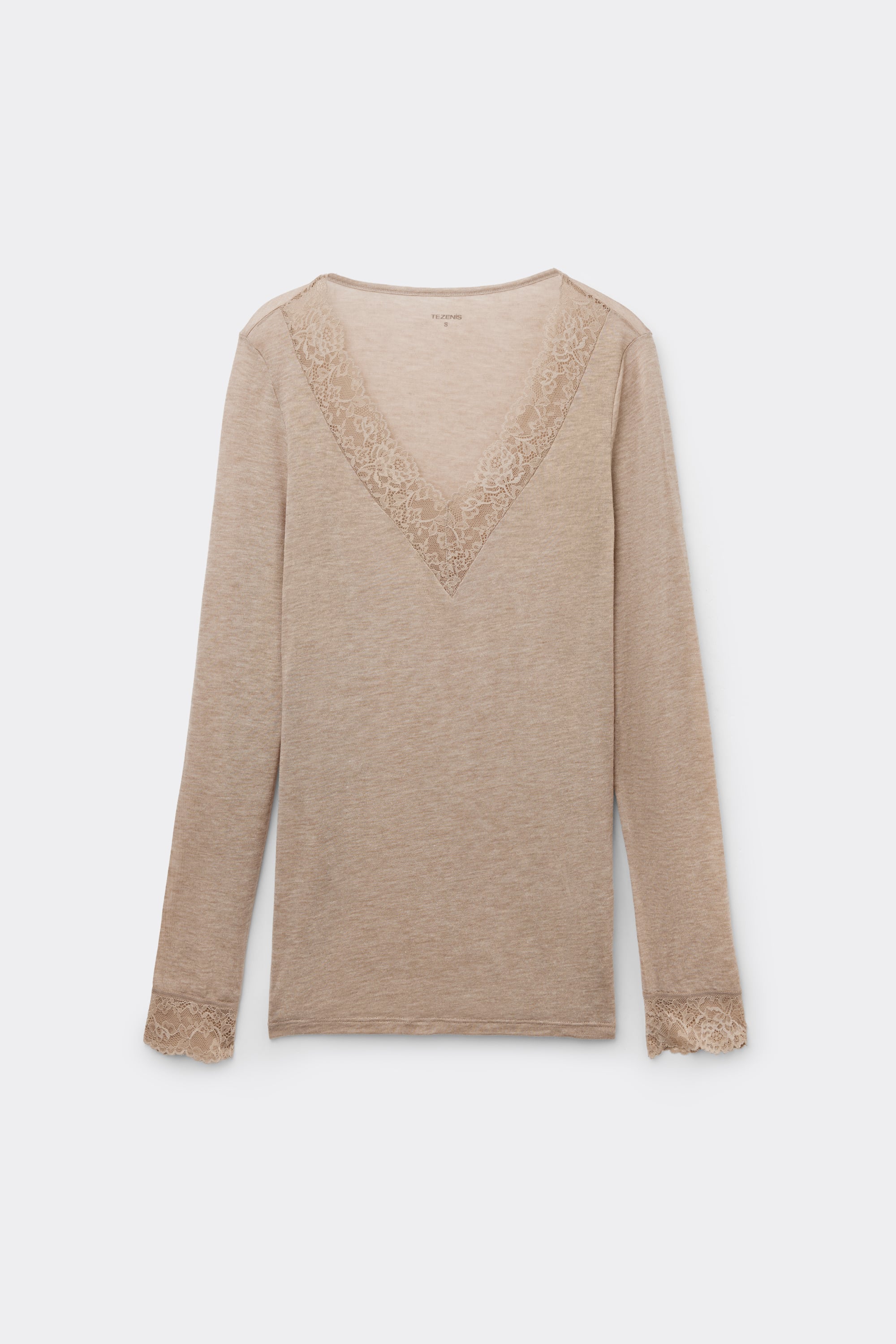 Camiseta Liger&iacute;sima Escote Pico Encaje/Lana Merina