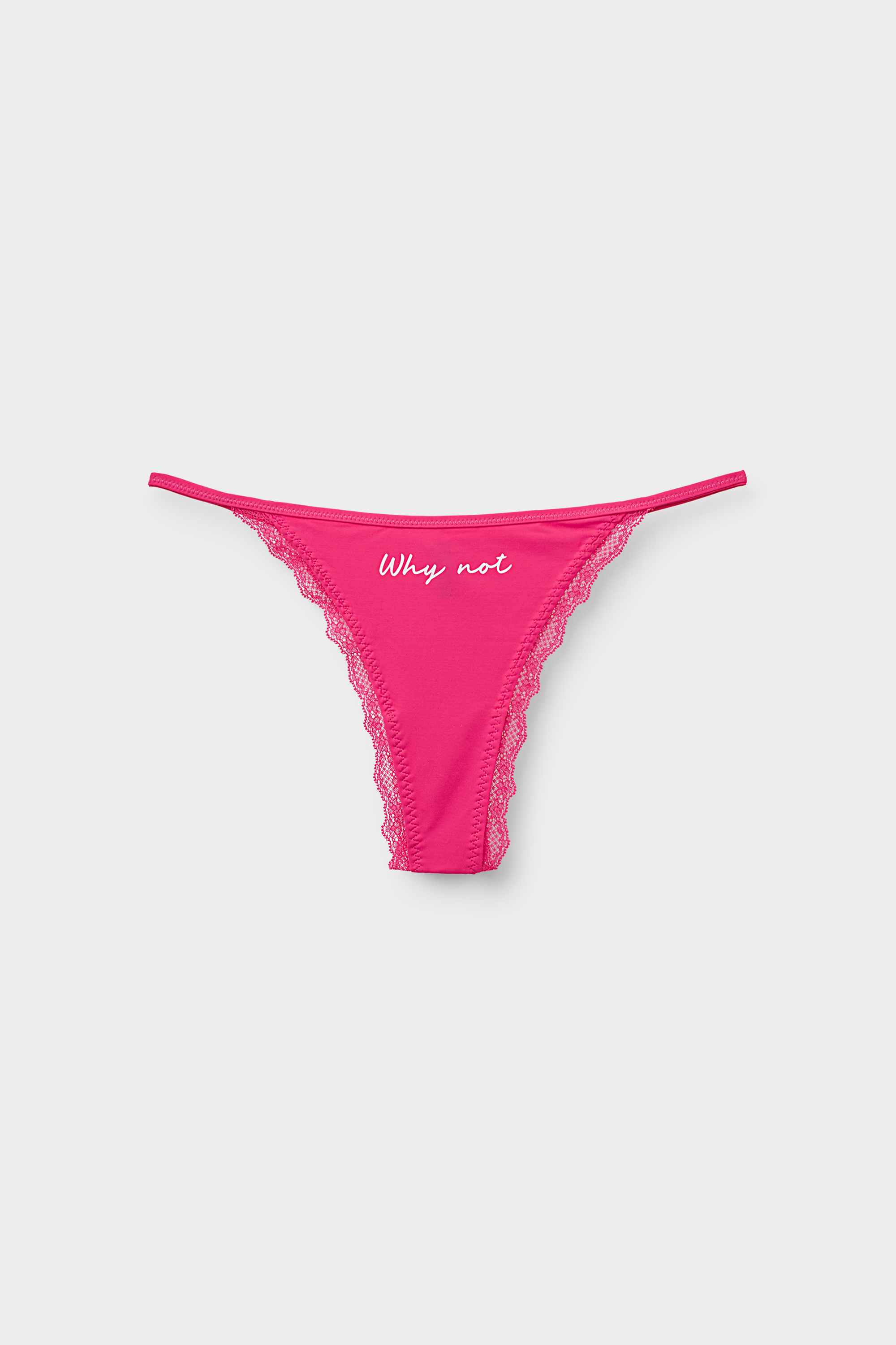 String Brazilian Panties with Lettering and Lace Ruffle
