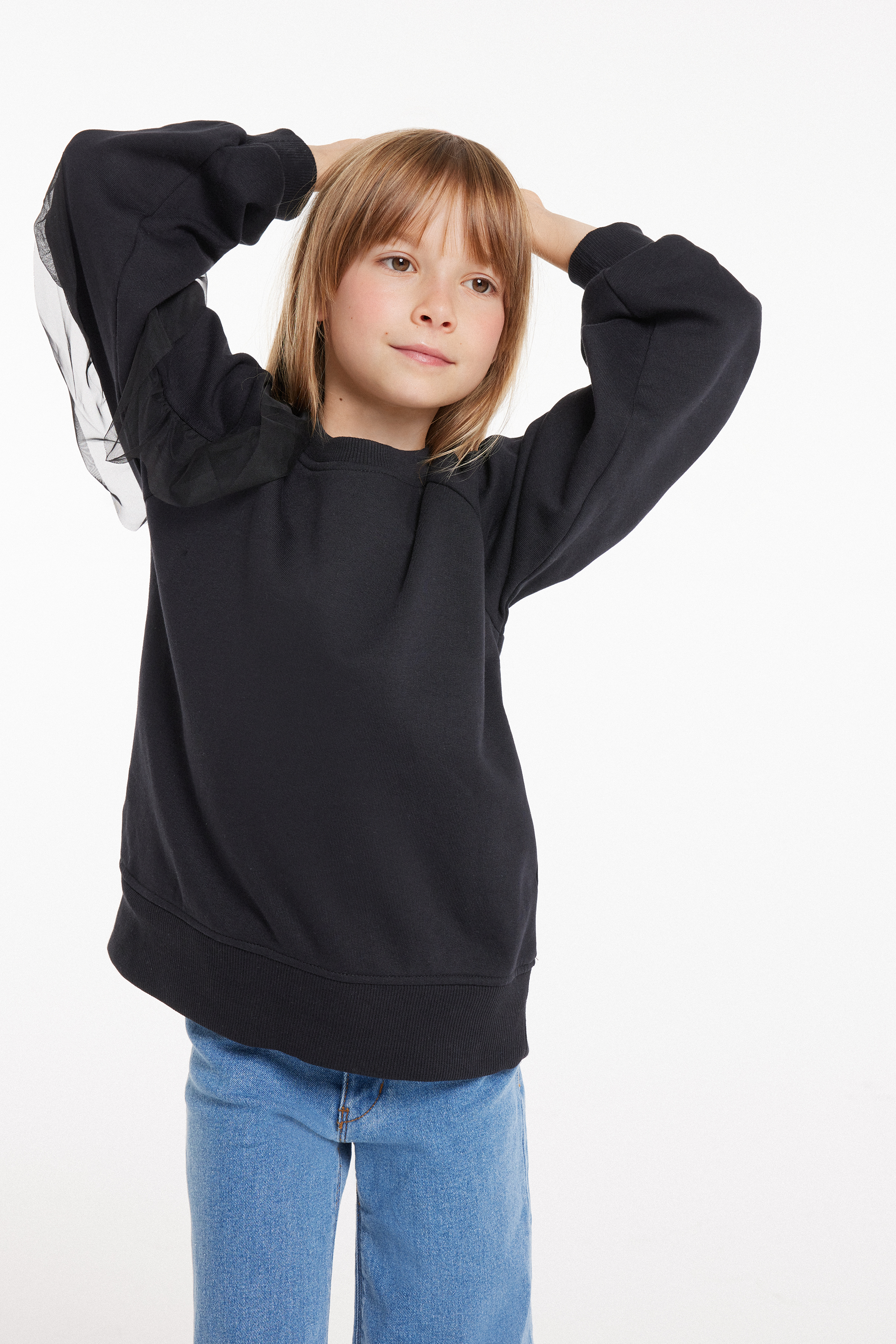 Langarm-Sweatshirt für Mädchen mit Volant und Tüll