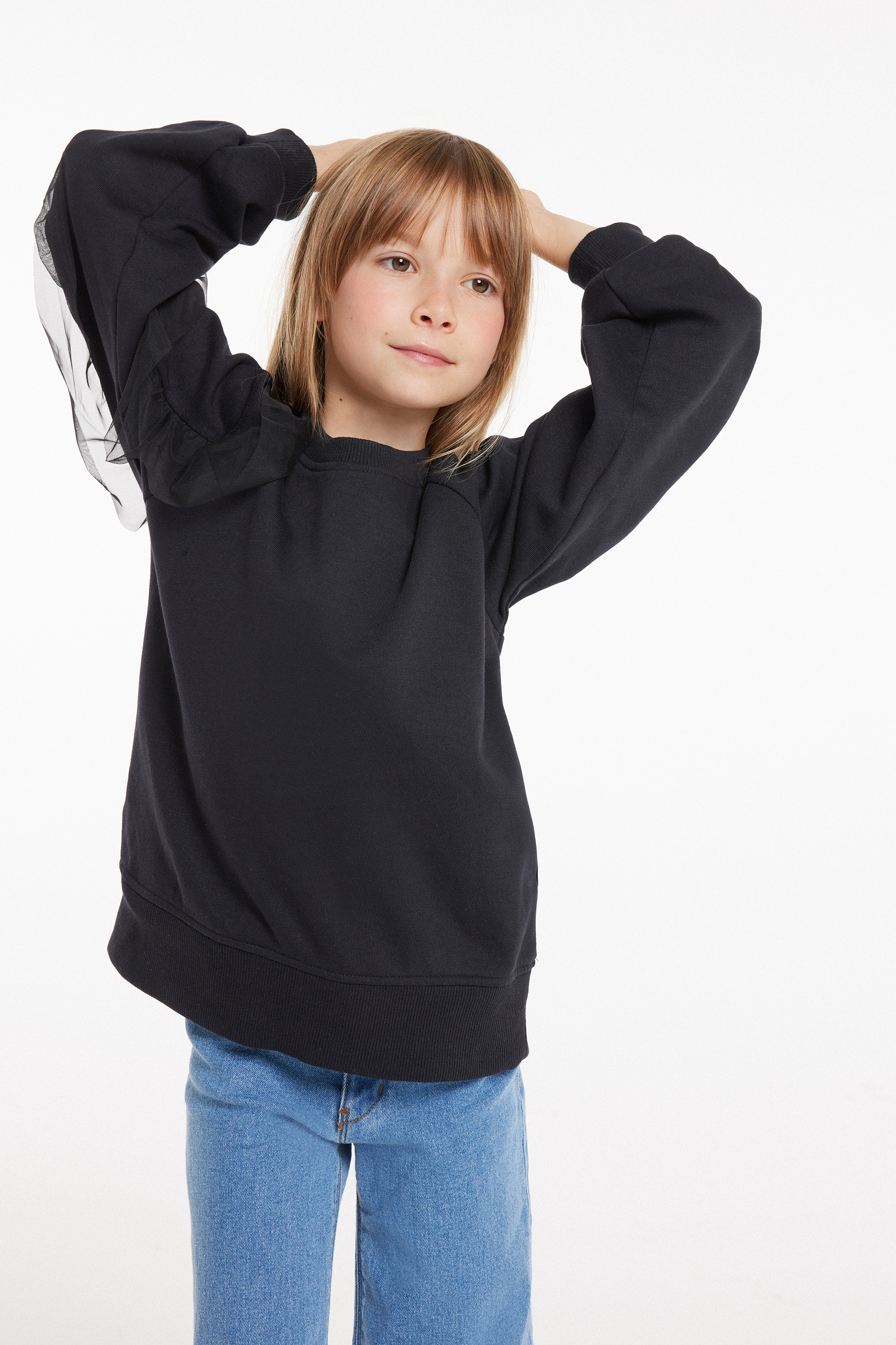 Girls’ Long-Sleeved Sweatshirt with Tulle Frill