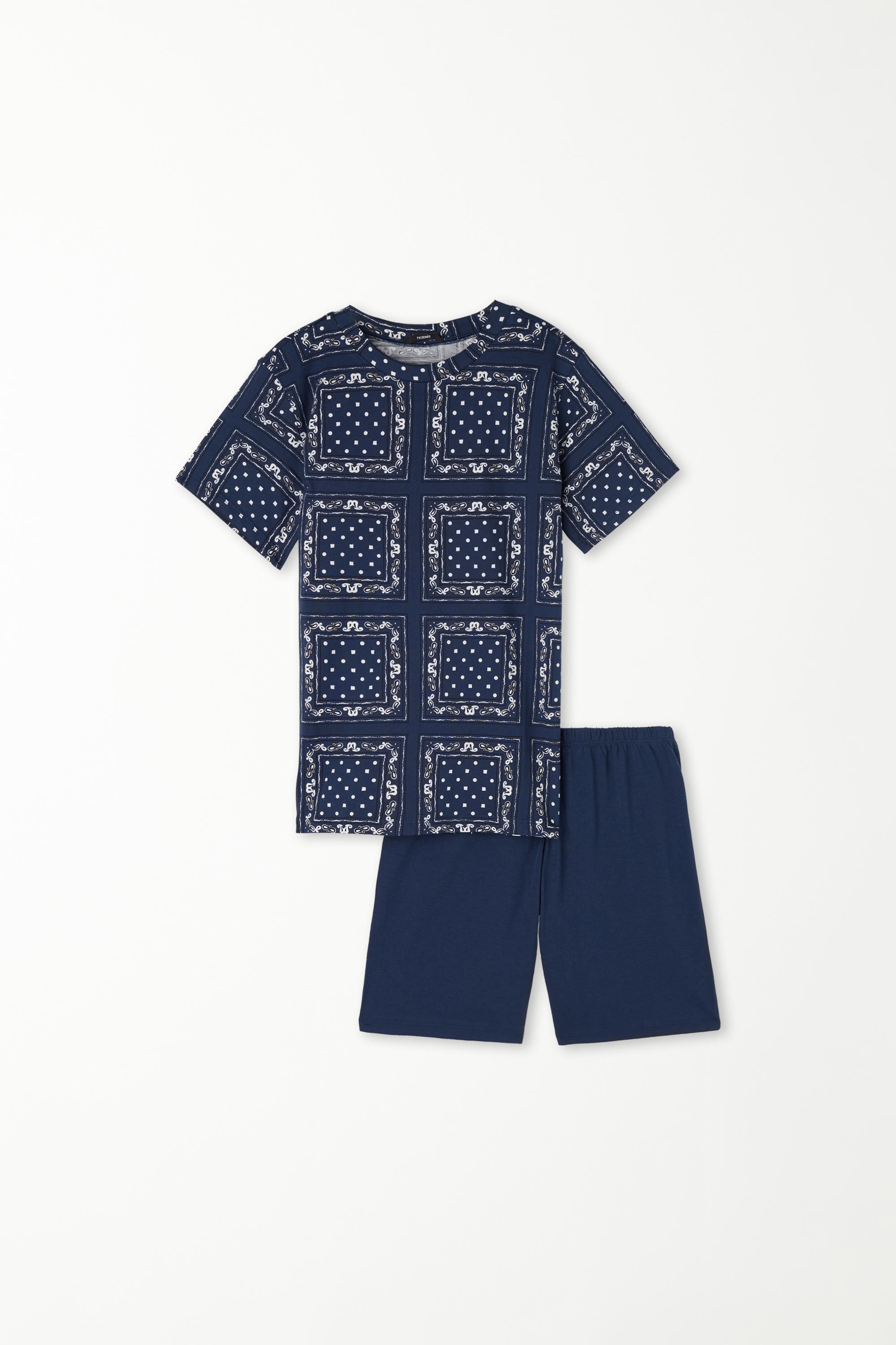 Kurzer Baumwoll-Pyjama mit halblangen Ärmeln und Bandanaprint