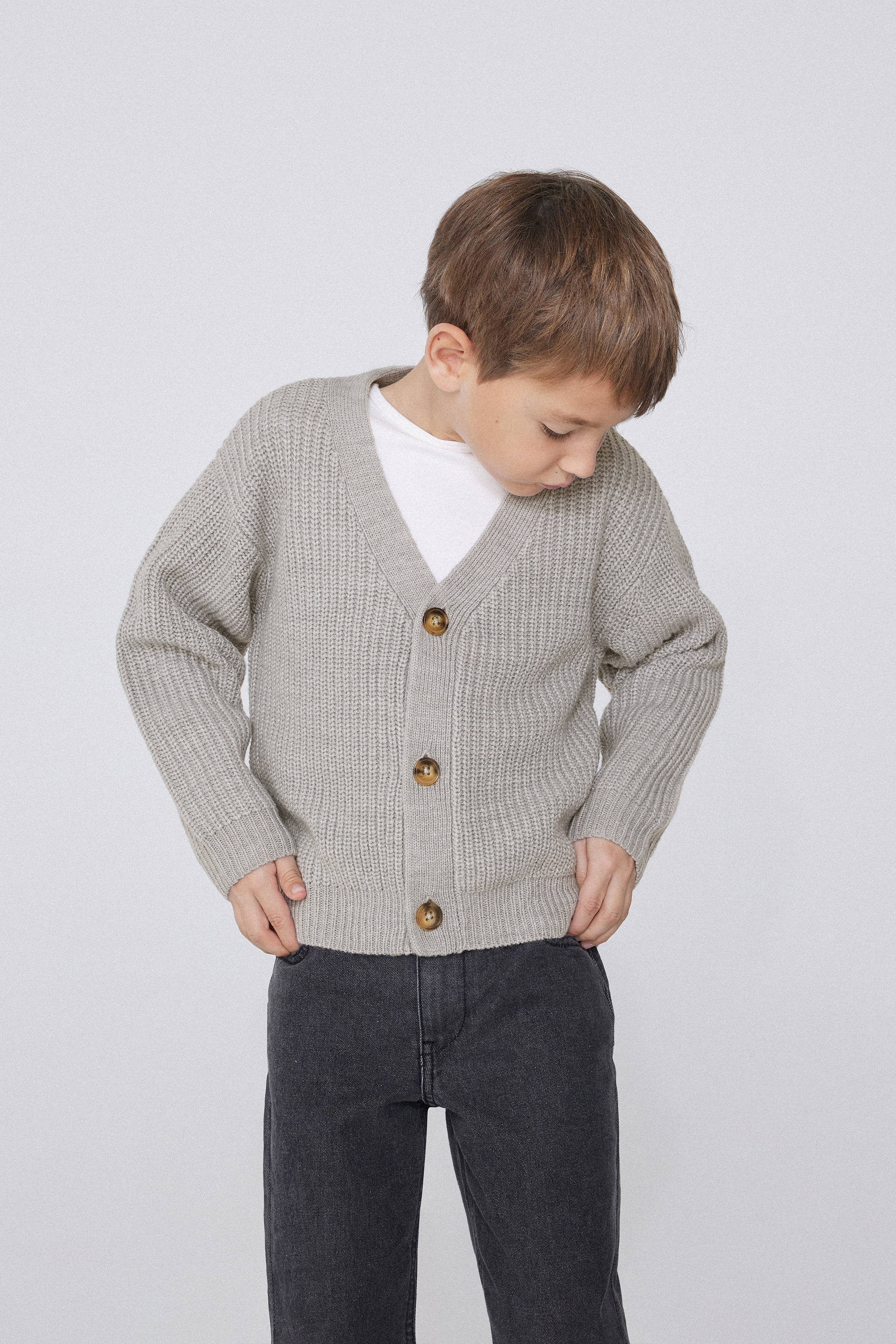 Boys’ Ribbed Long-Sleeved Cardigan with Buttons