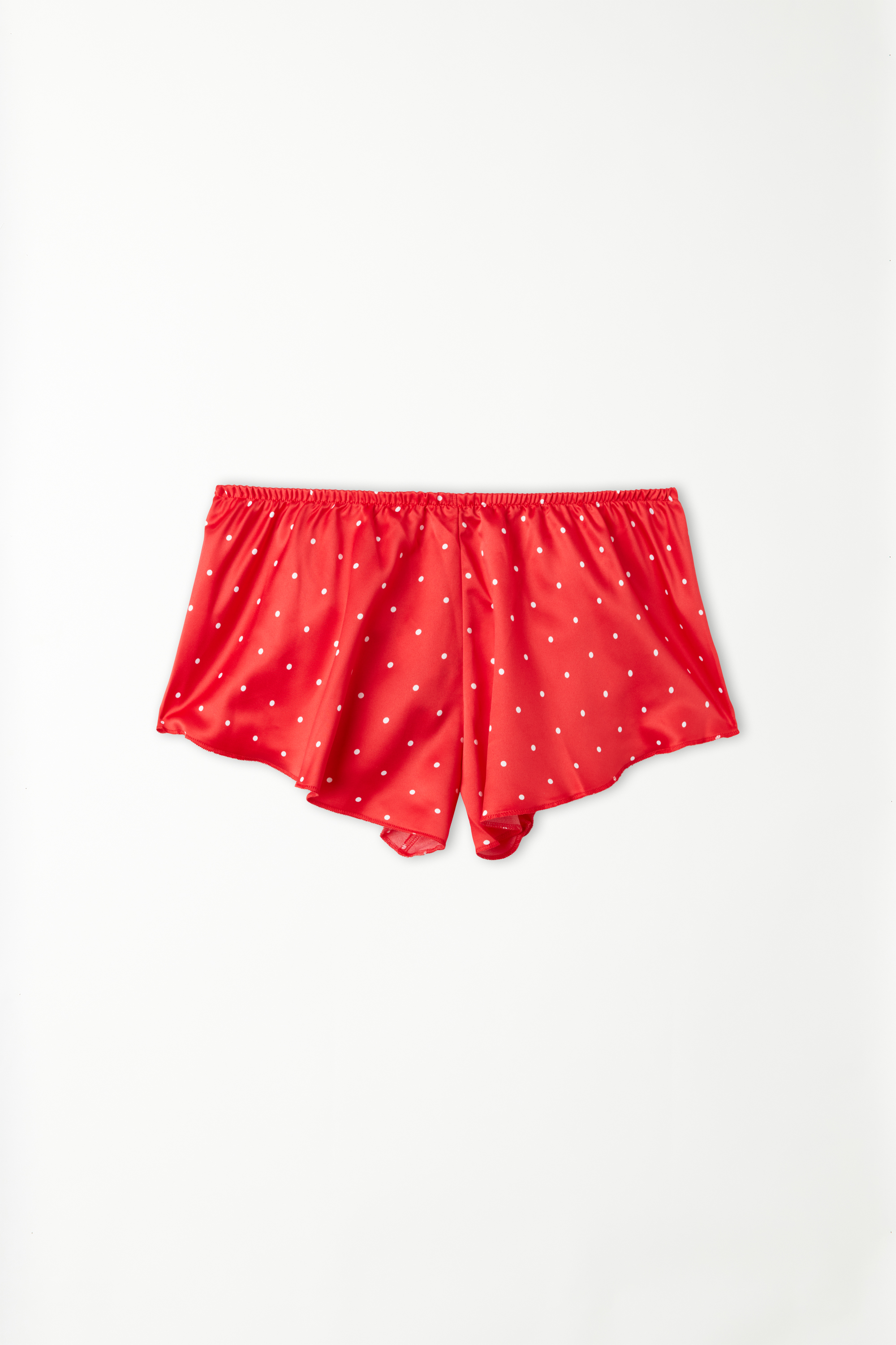 Shorts aus bedrucktem Satin mit Muschelkante