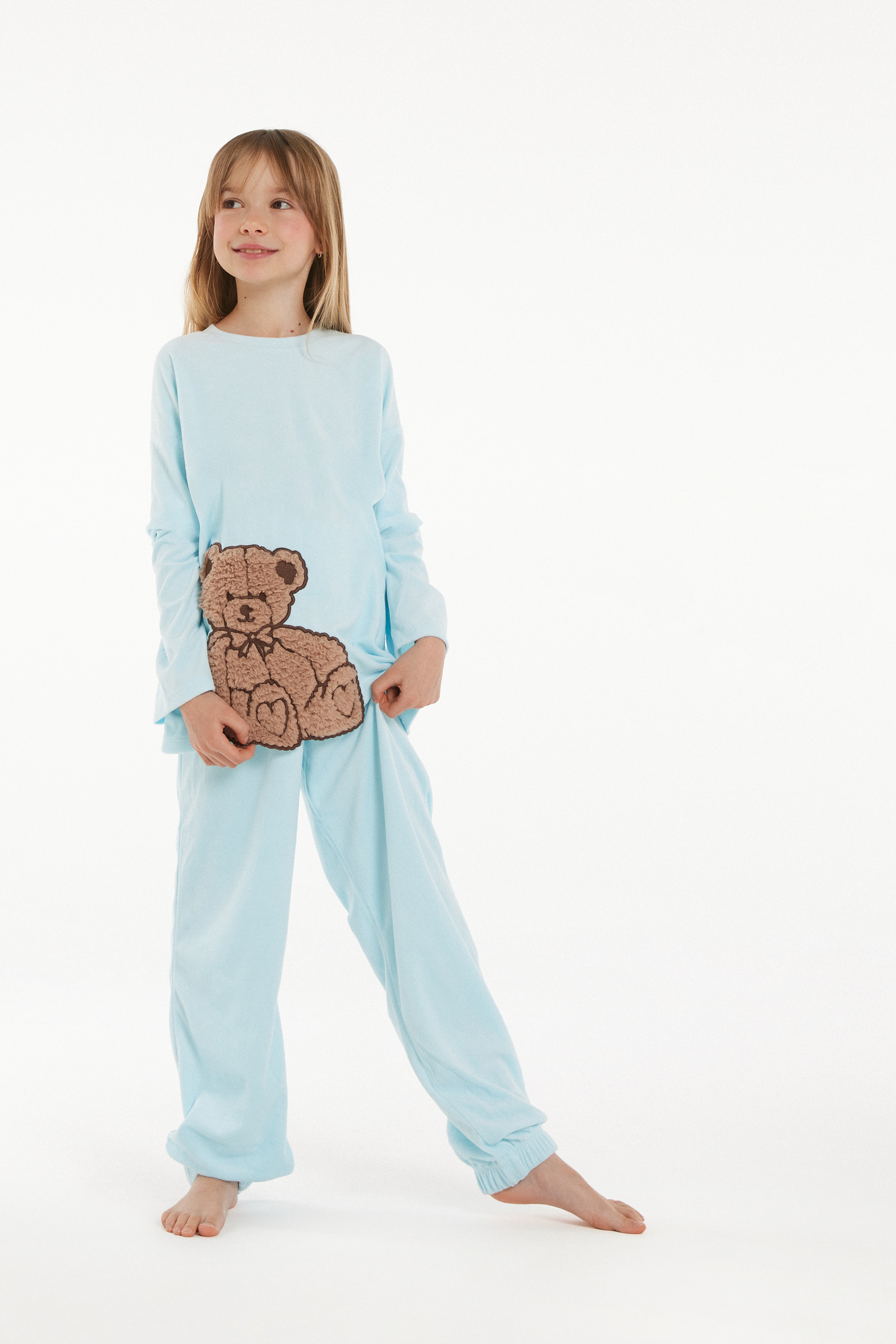 Langer Pyjama aus Mikrofleece Bärchen für Mädchen