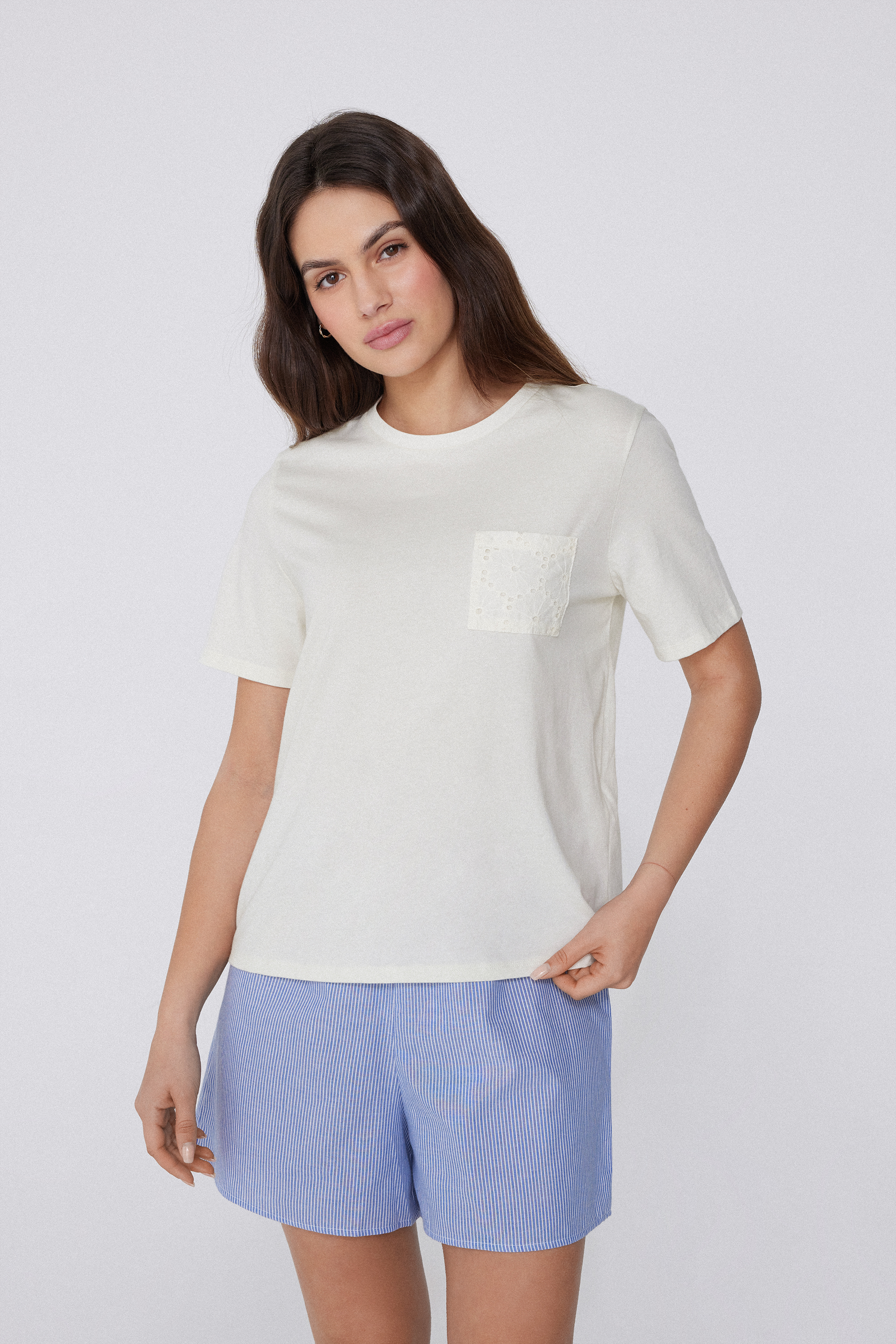 Half Sleeve Short Striped Cotton/Cloth Pajamas