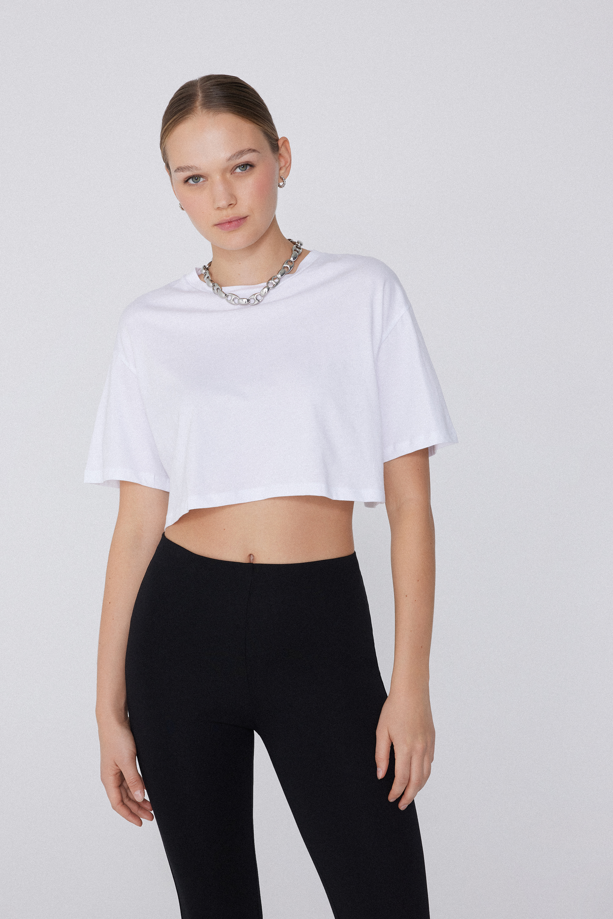 Boxy Crewneck Cropped Cotton T-Shirt