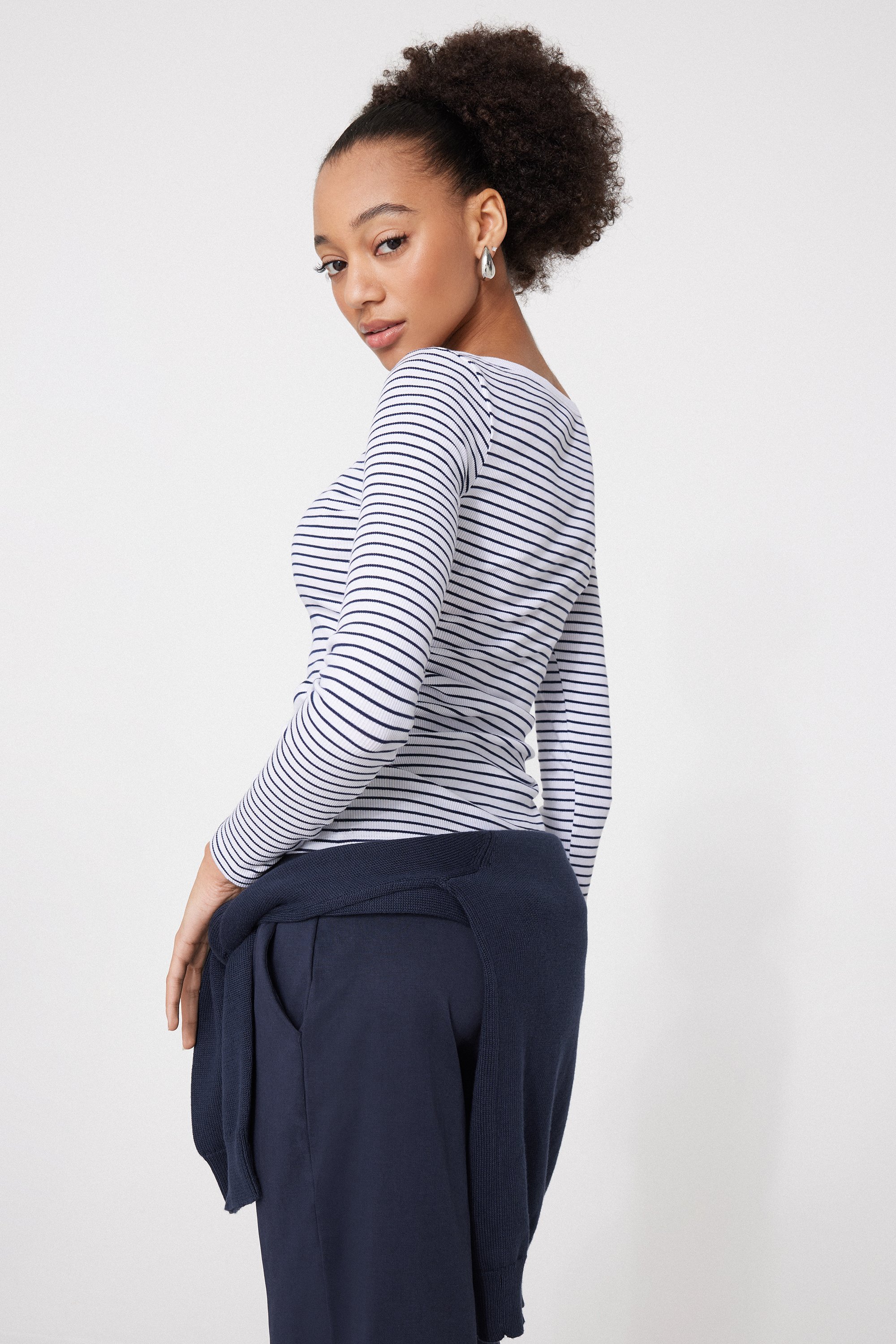 Striped Ribbed Cotton Boatneck Top