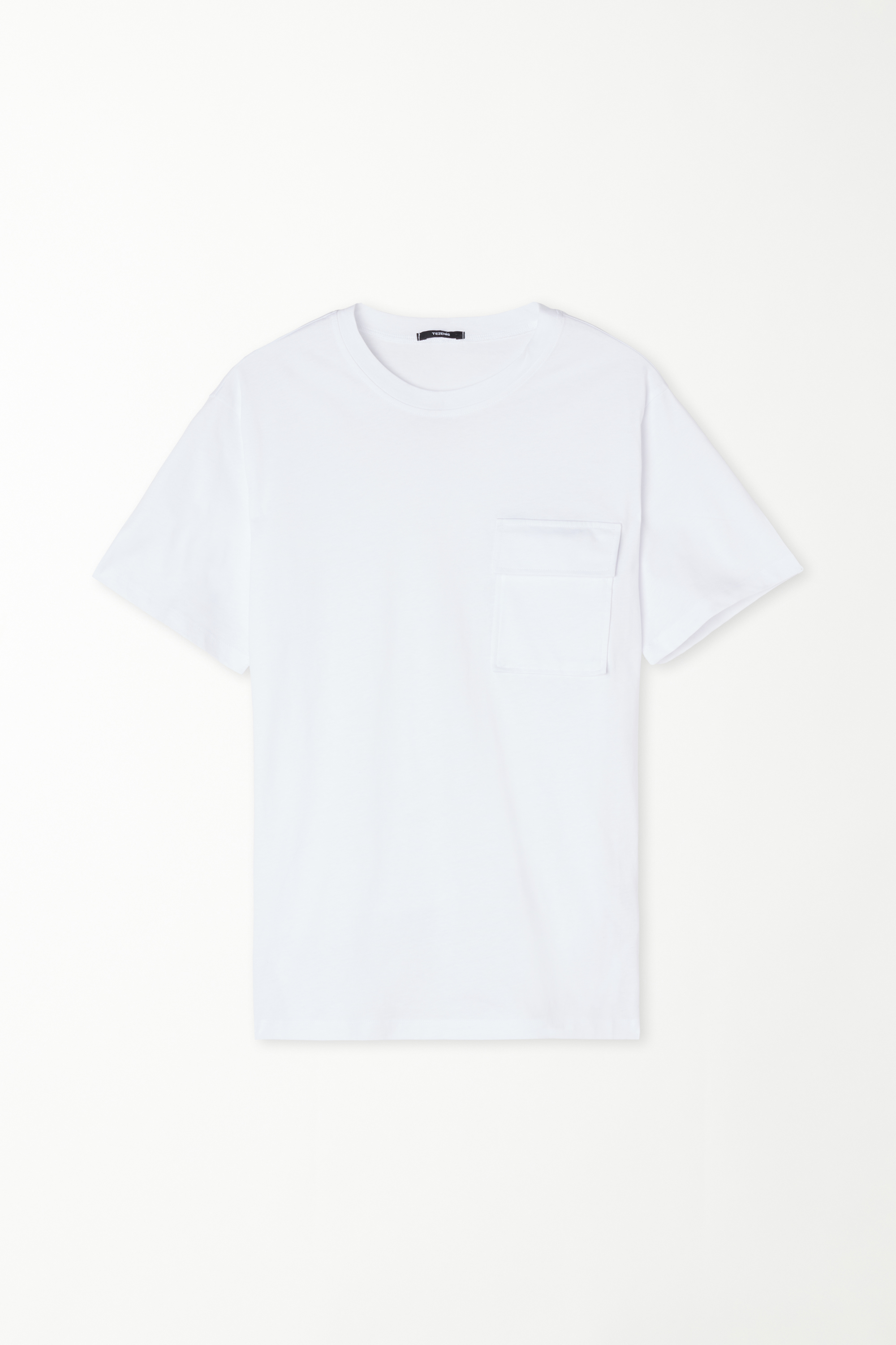 Rounded Neck Cotton T-Shirt with Pocket