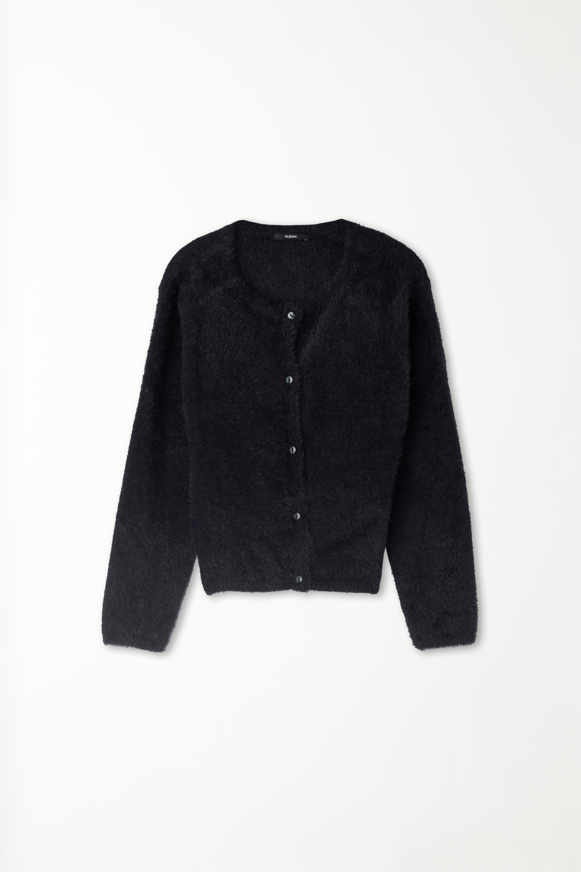 Long-Sleeved Fur-Effect Cardigan with Buttons