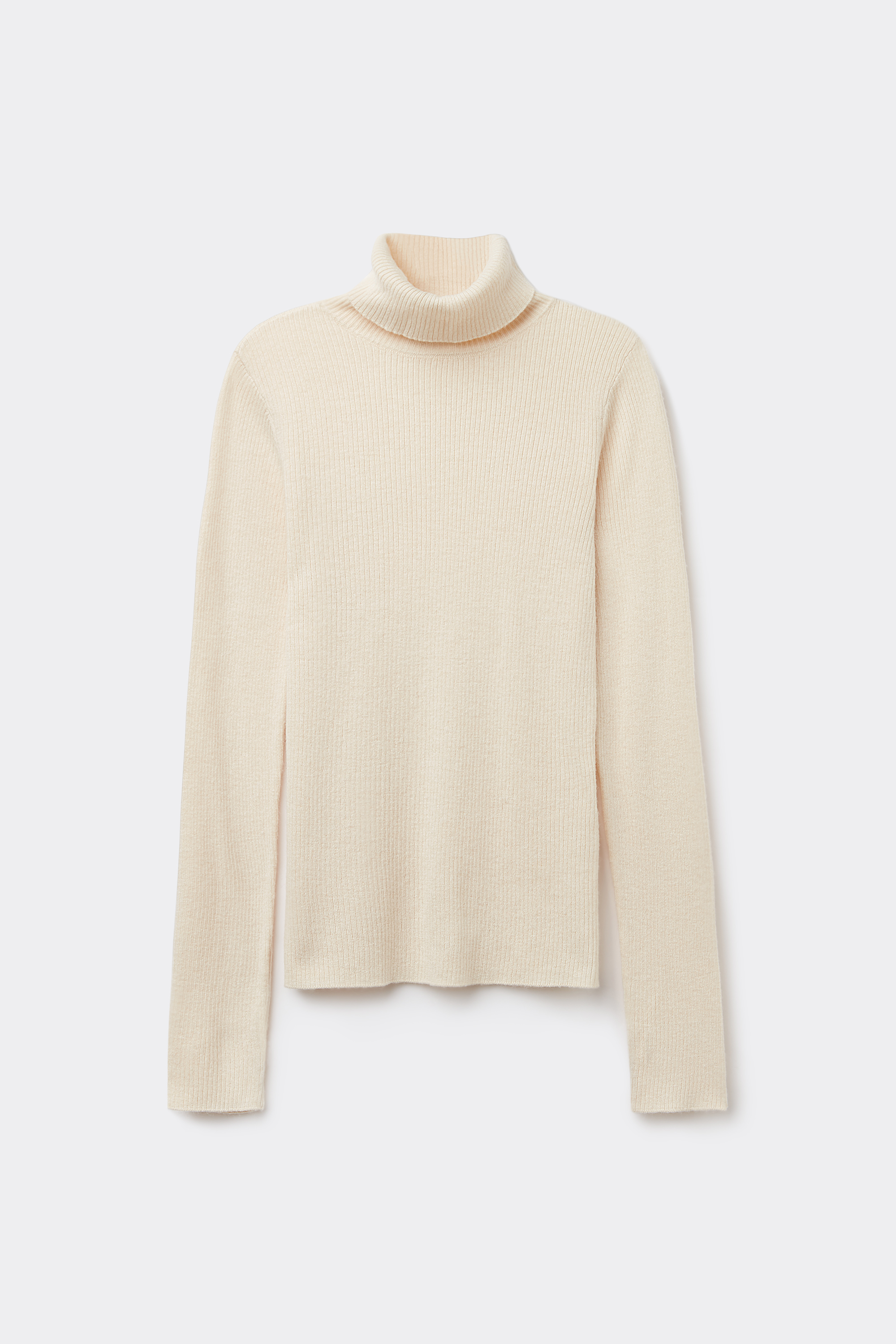 Mittelschwerer Pullover mit geripptem Rollkragen und langen Ärmeln mit Wolle