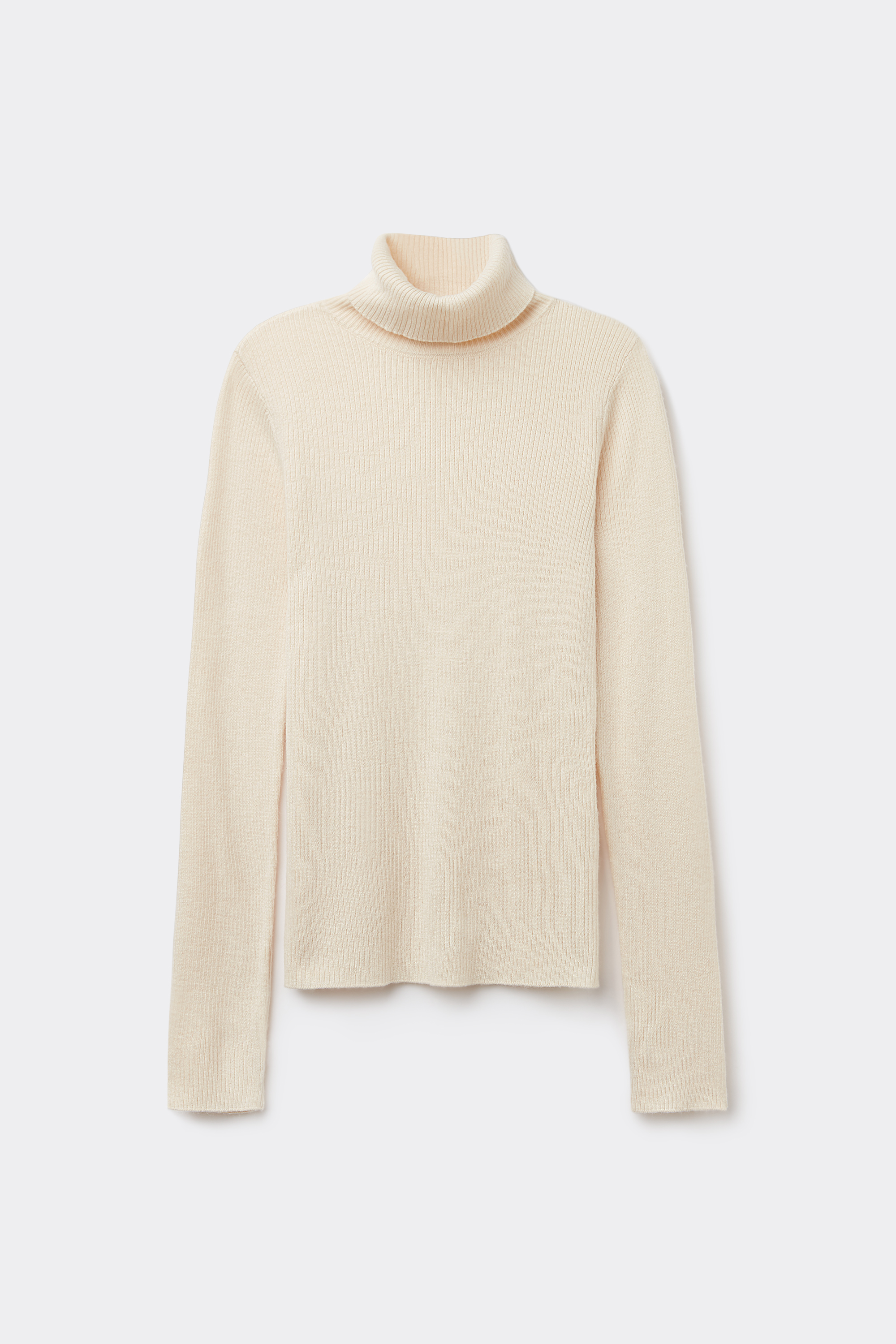 Long-Sleeved Ribbed Wool Turtleneck Sweater