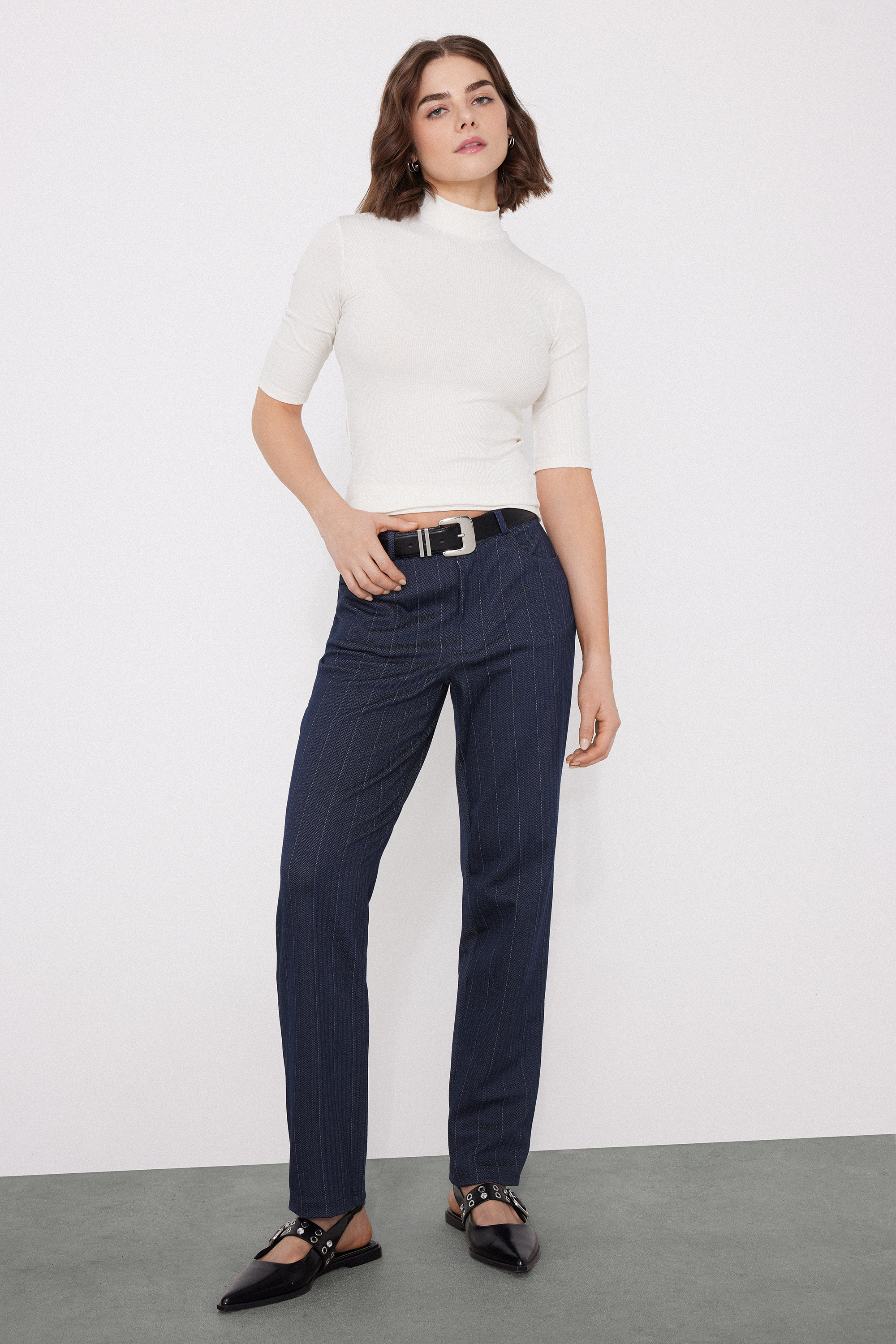 Pantaloni Lunghi Dritti Effetto Denim