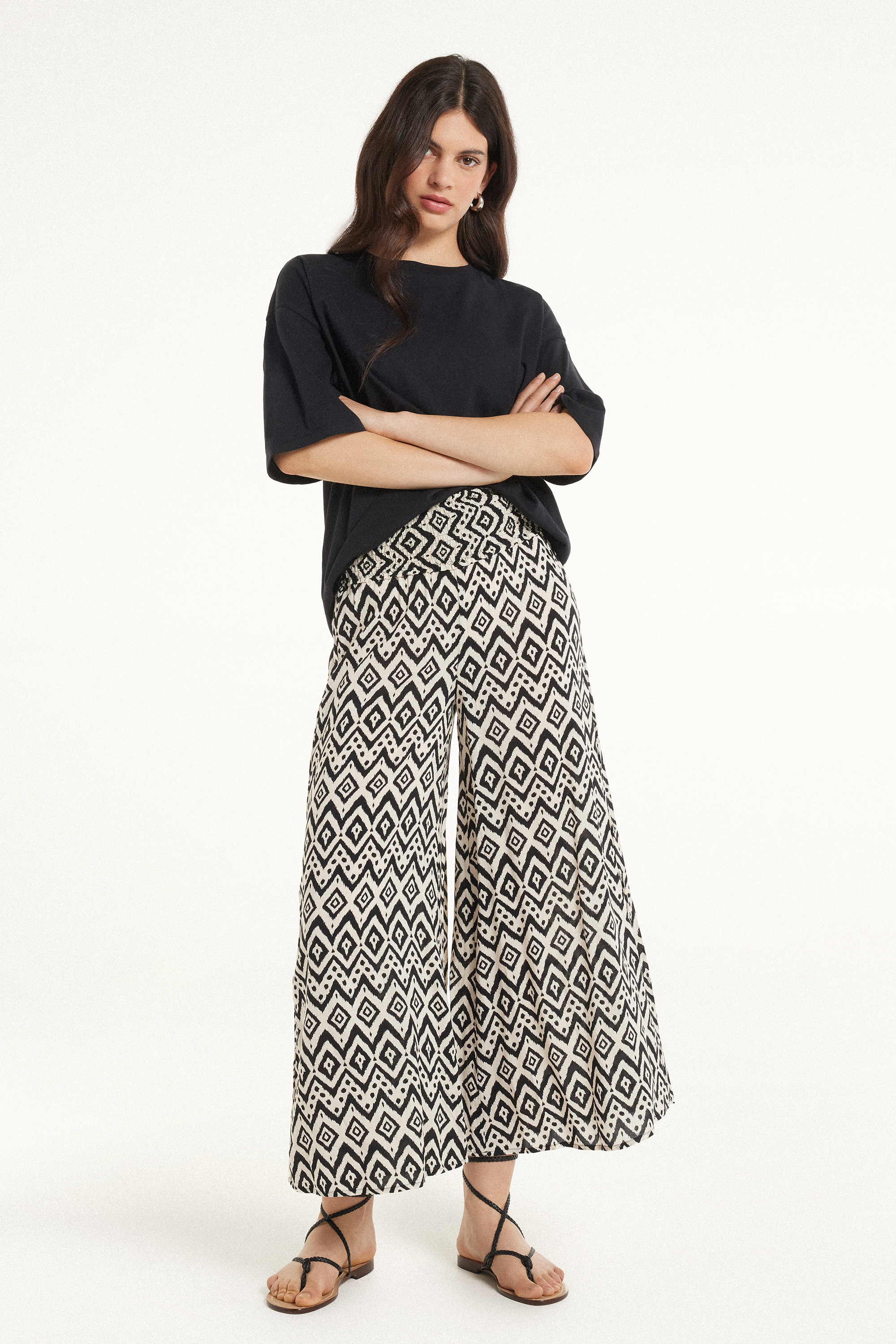 Stitched-Smock Canvas Cropped Trousers