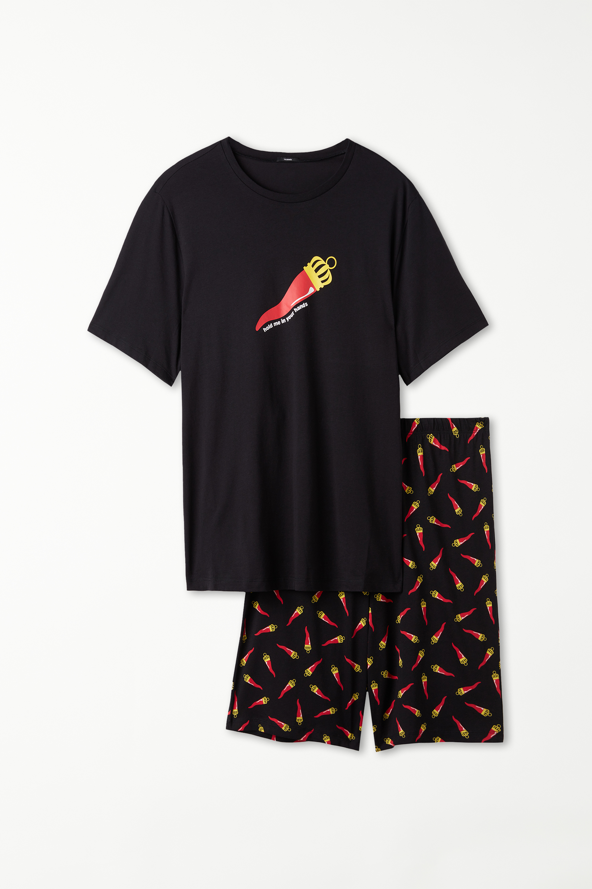 Pijama Corto de Algodón con Estampado de Cuernos de la Fortuna