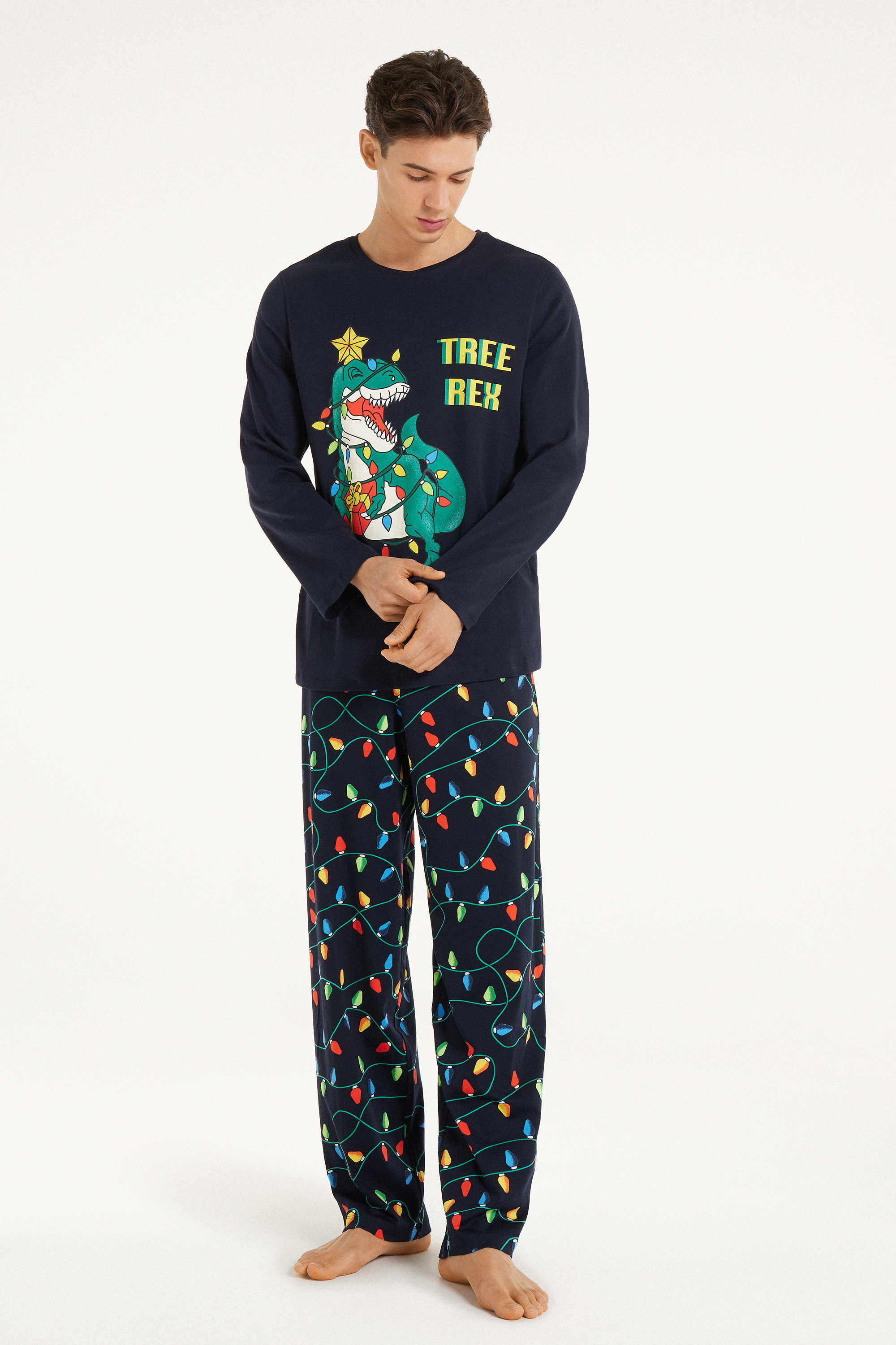 Long Heavy Cotton Pyjamas with Dinosaur Print