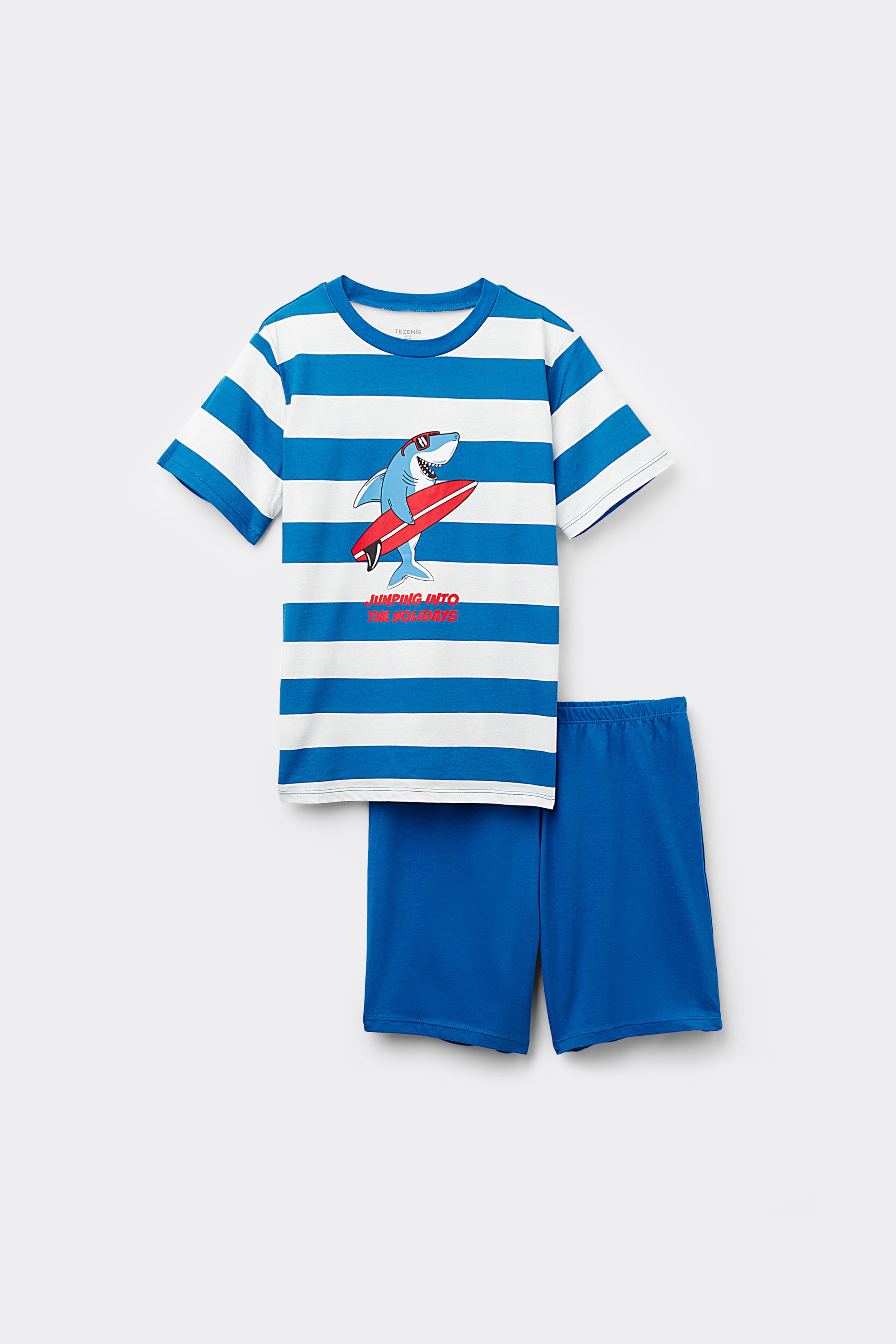 Pyjama Court en Coton Imprimé Requin Garçon