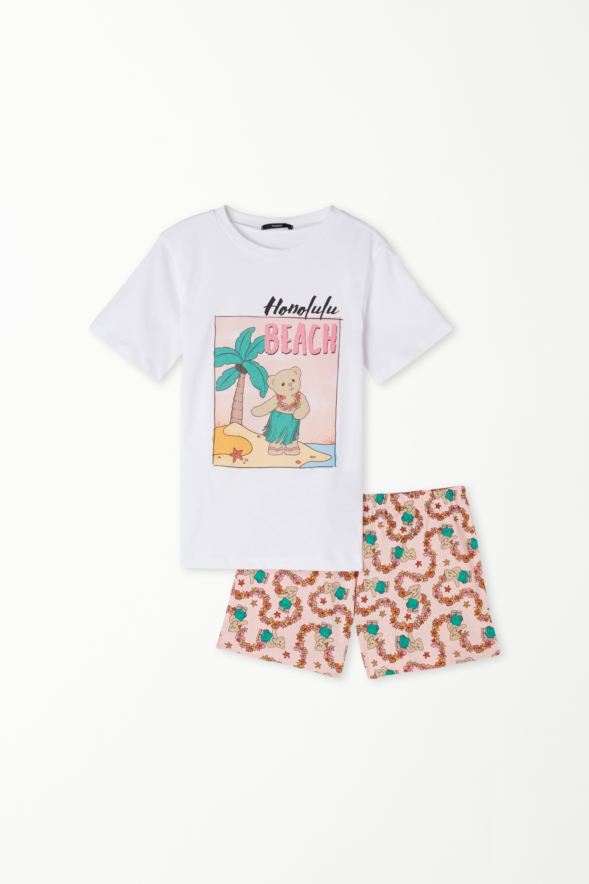 Short Cotton Pyjamas with "Honolulu” Print