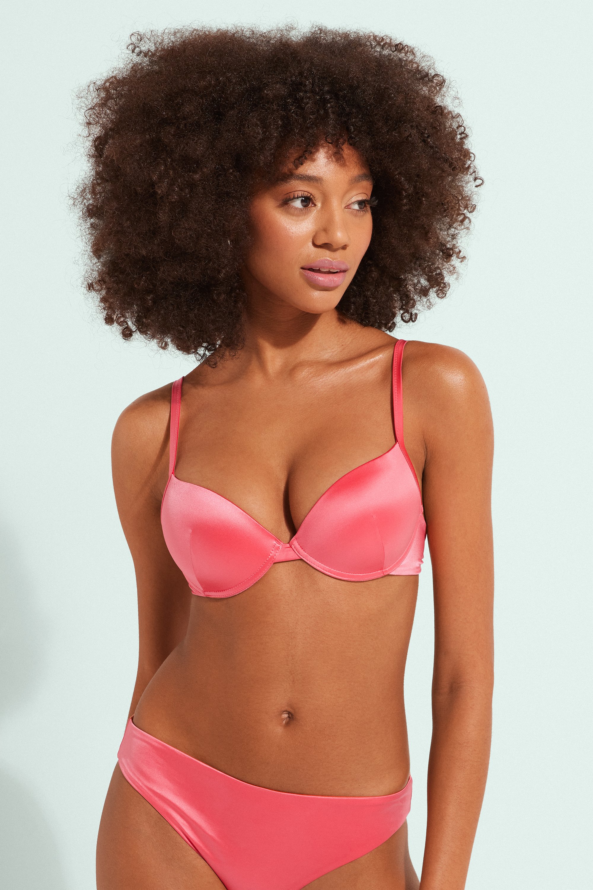 Shiny Summer Pink Padded Push-Up Bikini Top