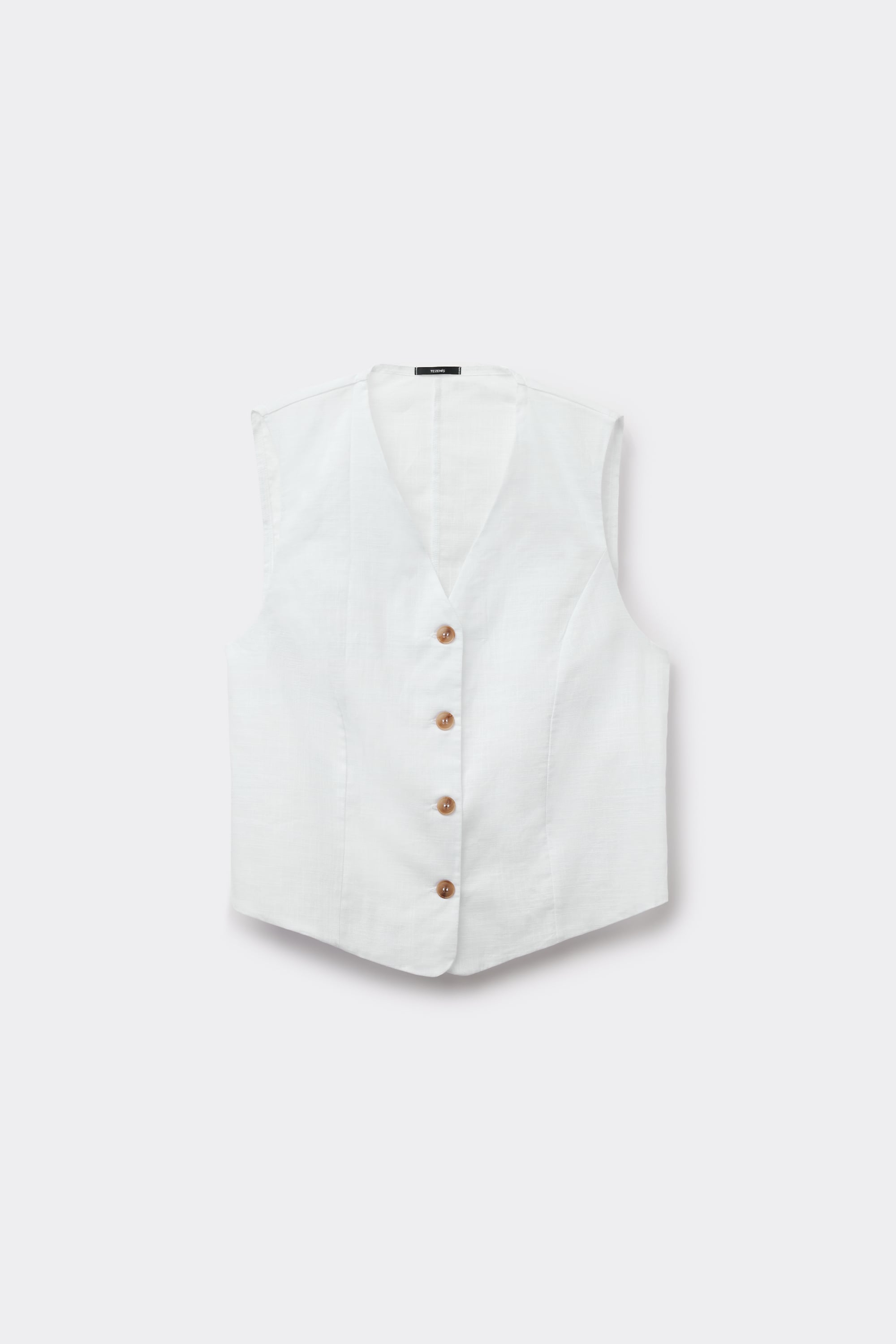 Linen-Look Cotton Canvas Gilet with Buttons