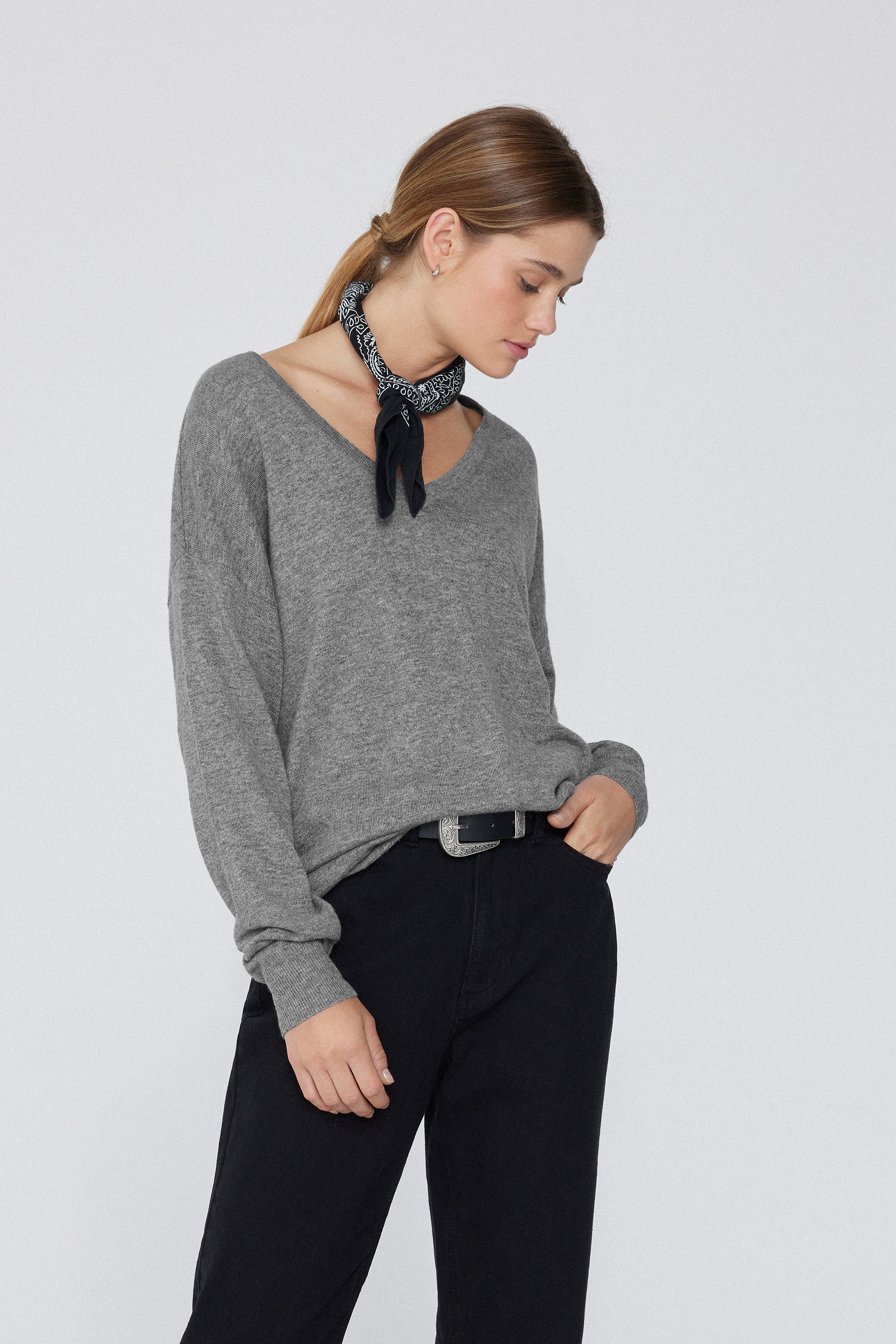 Long-Sleeved Wool V-Neck Sweater