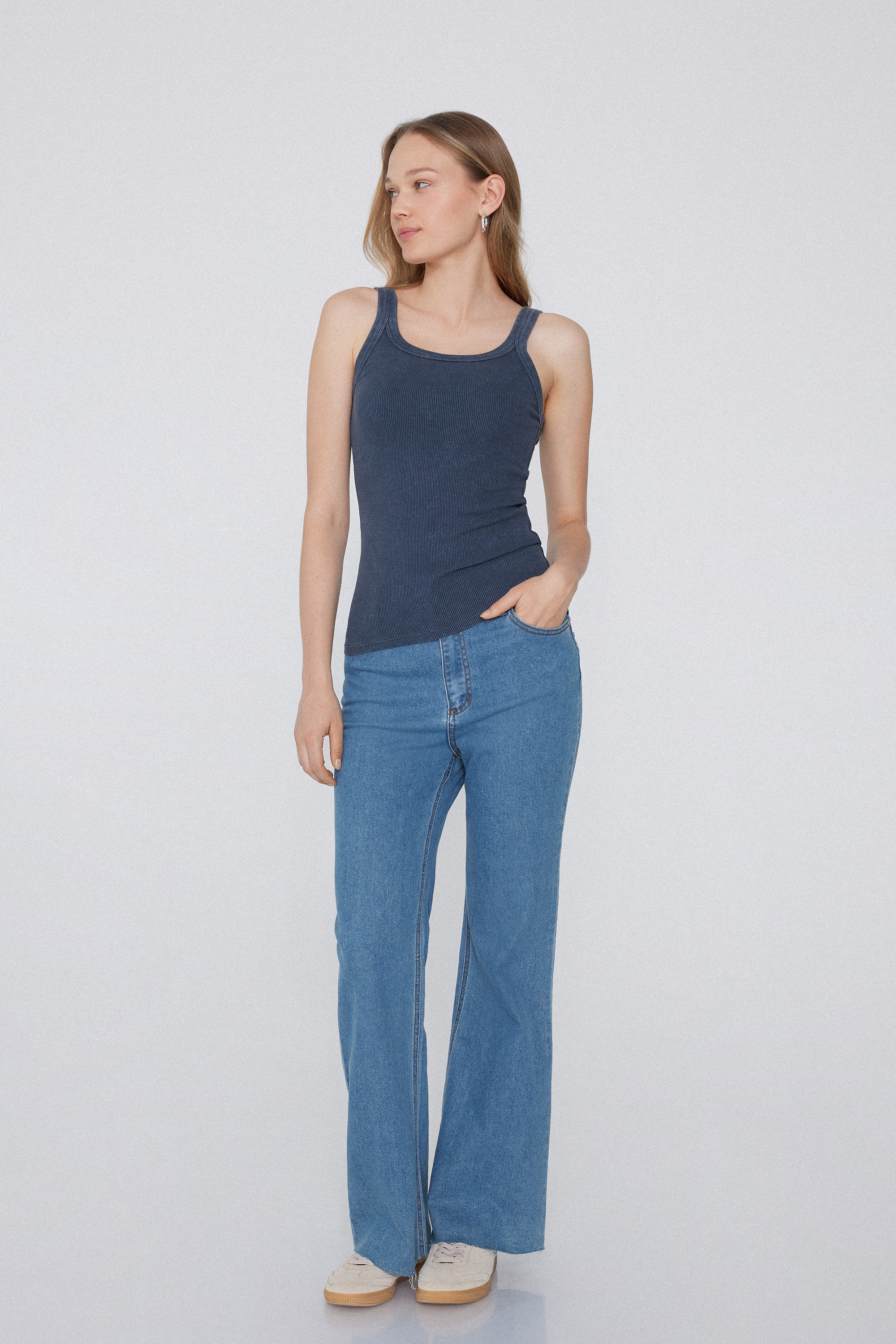 Faded Ribbed Camisole with Wide Shoulder Straps