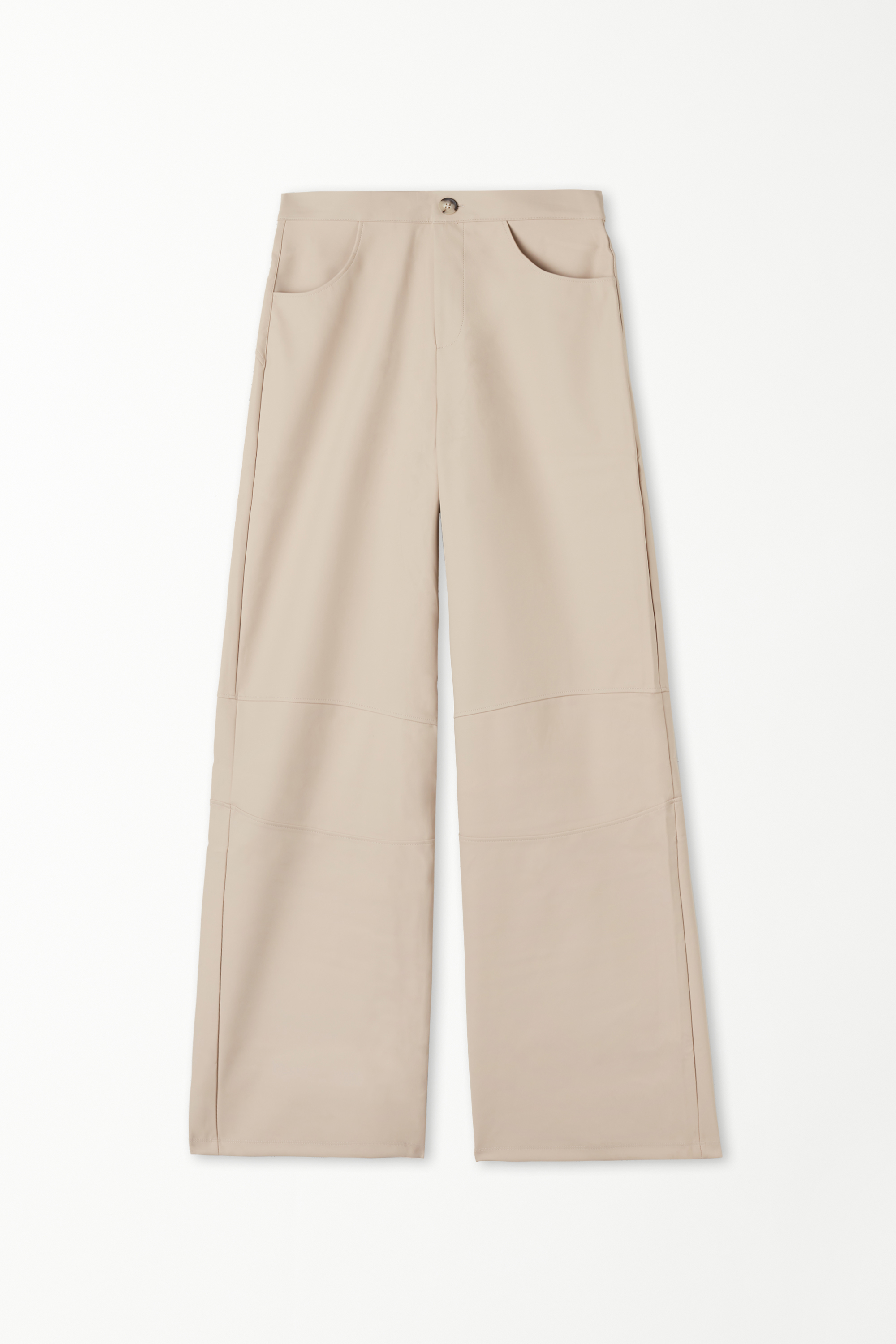 Opaque Coated-Effect Cut-Out Palazzo Pants with Stitching