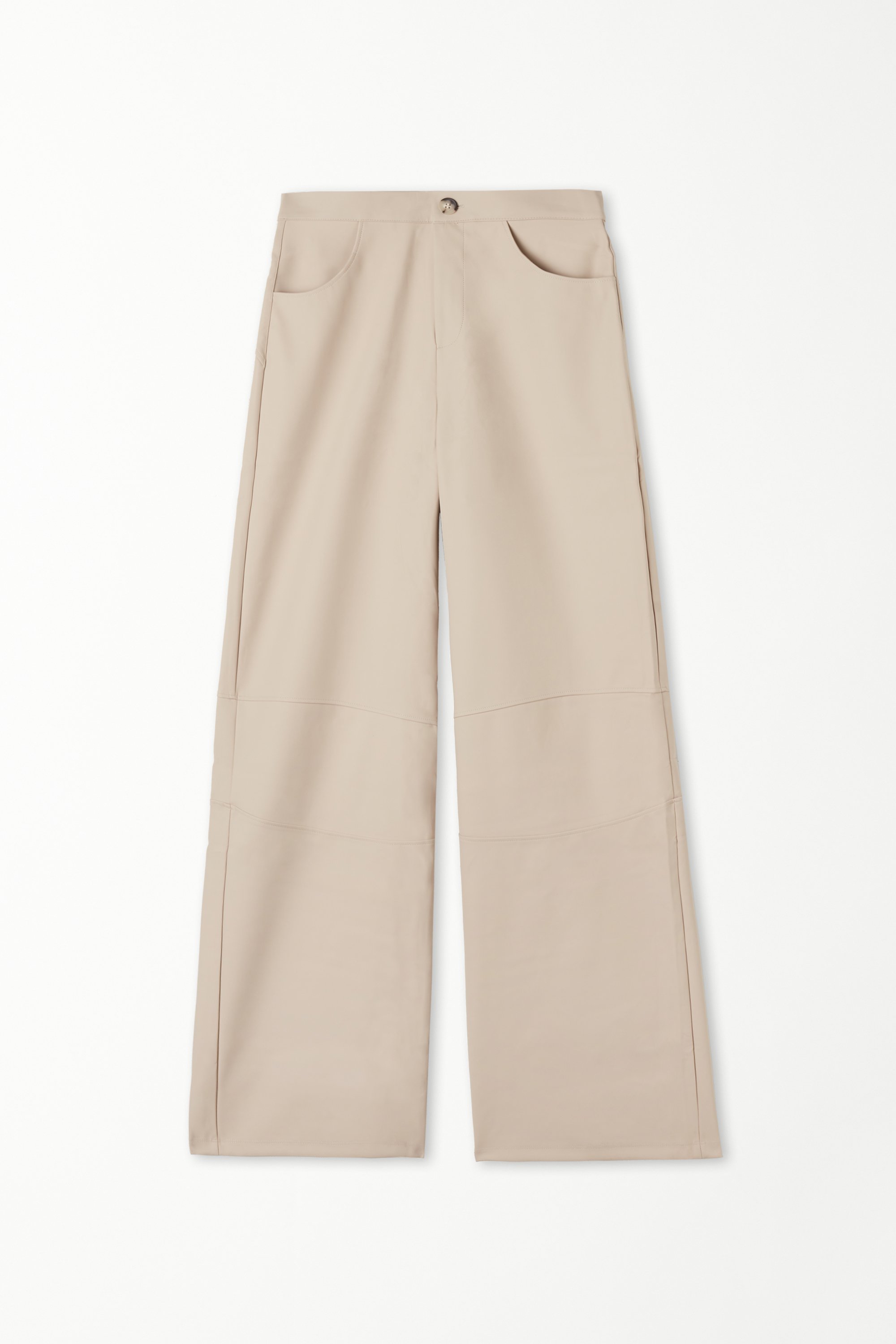 Pantalon Palazzo Effet Enduit Opaque avec Coutures