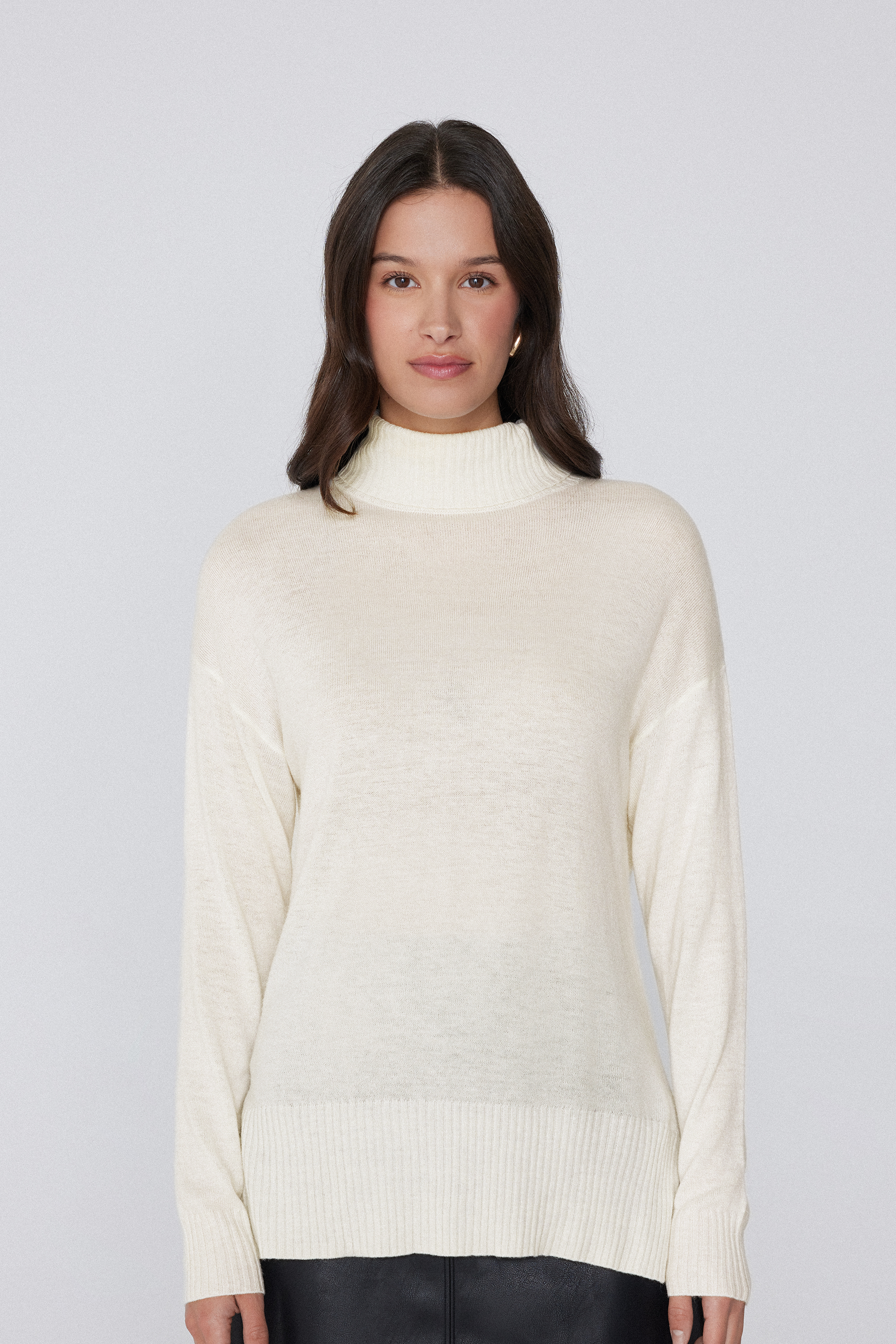 Long Thick Polo Neck Top with Wool