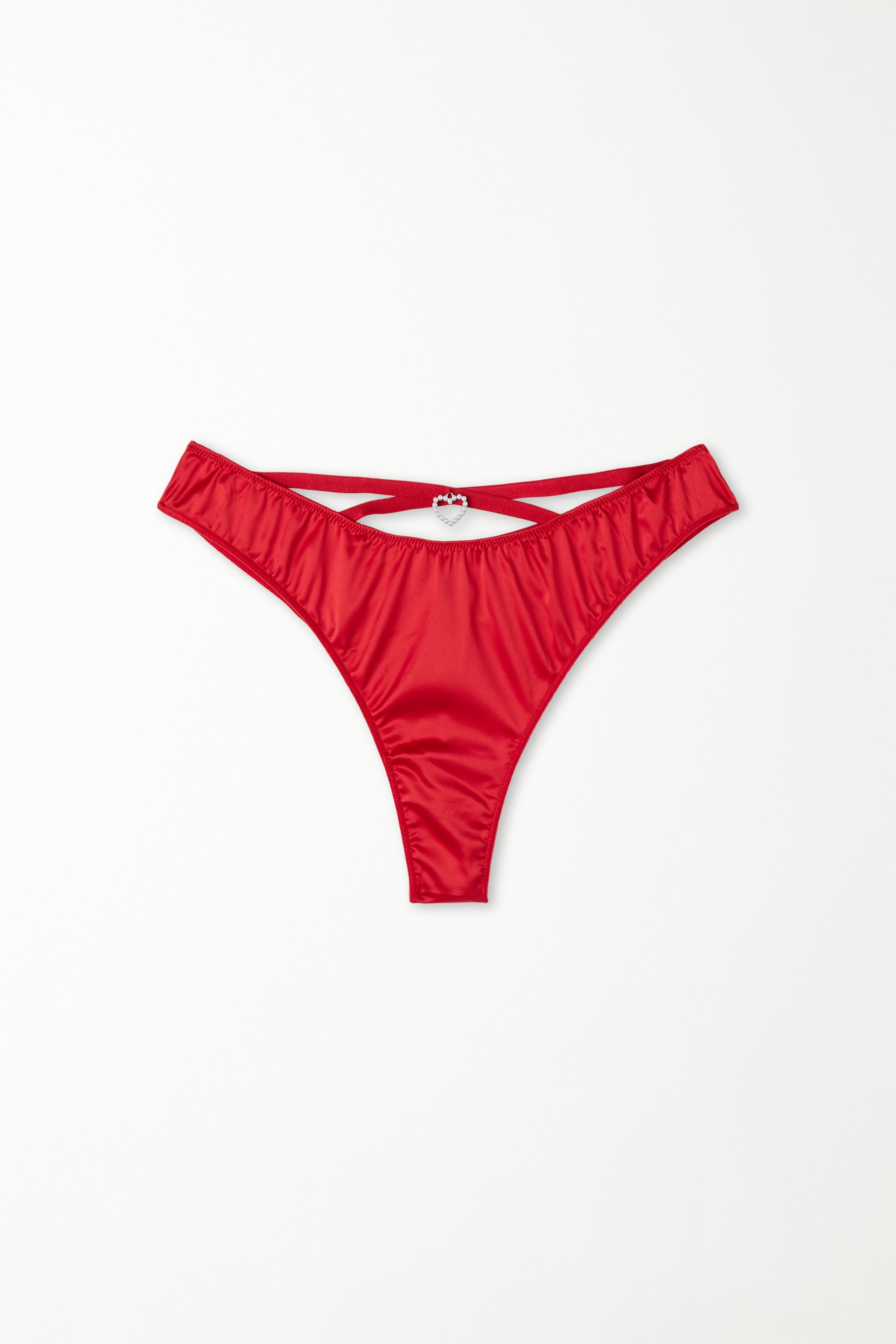 Satin Brazilian Briefs with Crossover and Rhinestone Heart
