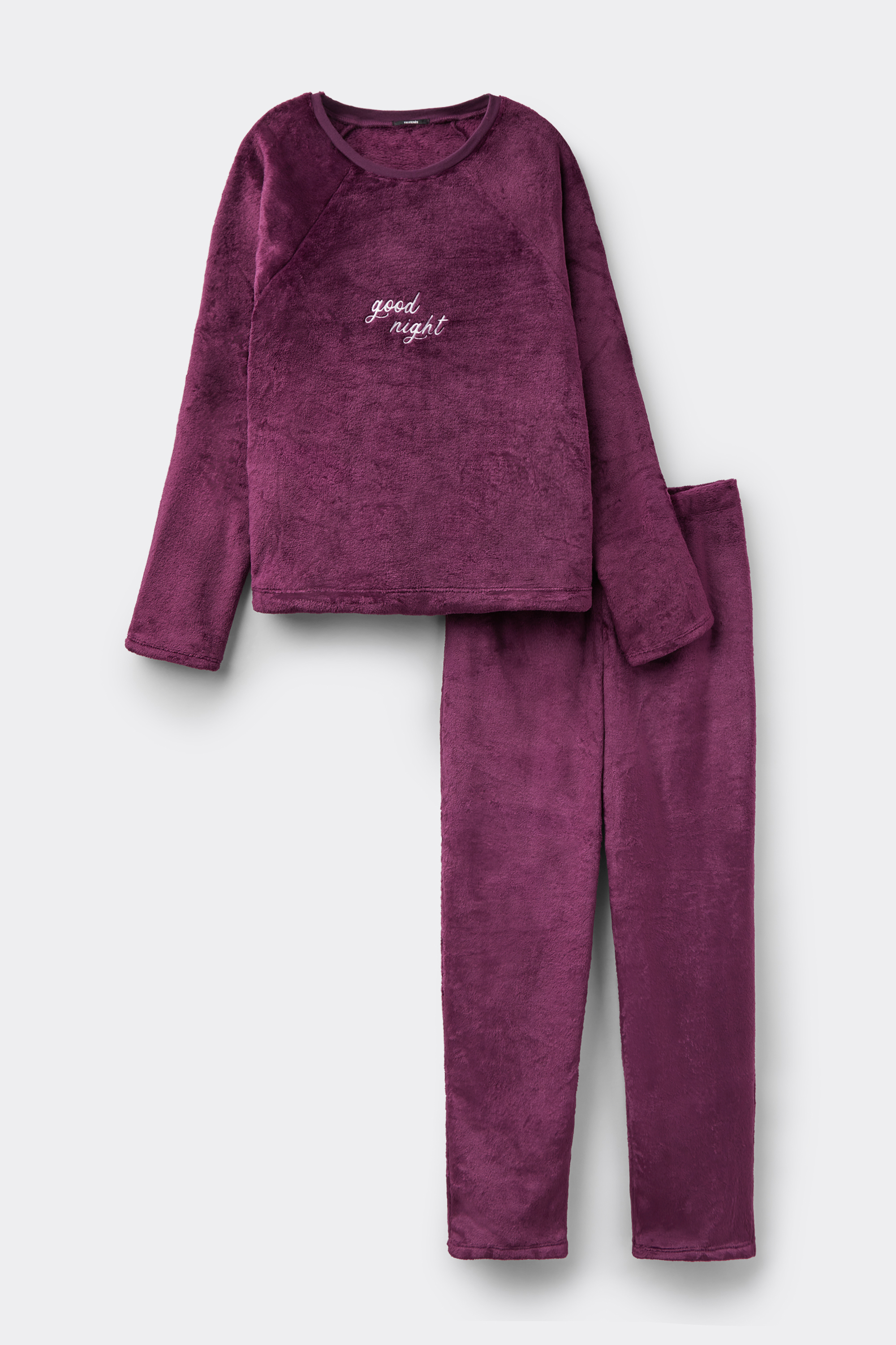 Good Night Embroidered Full Length Fleece Pajamas