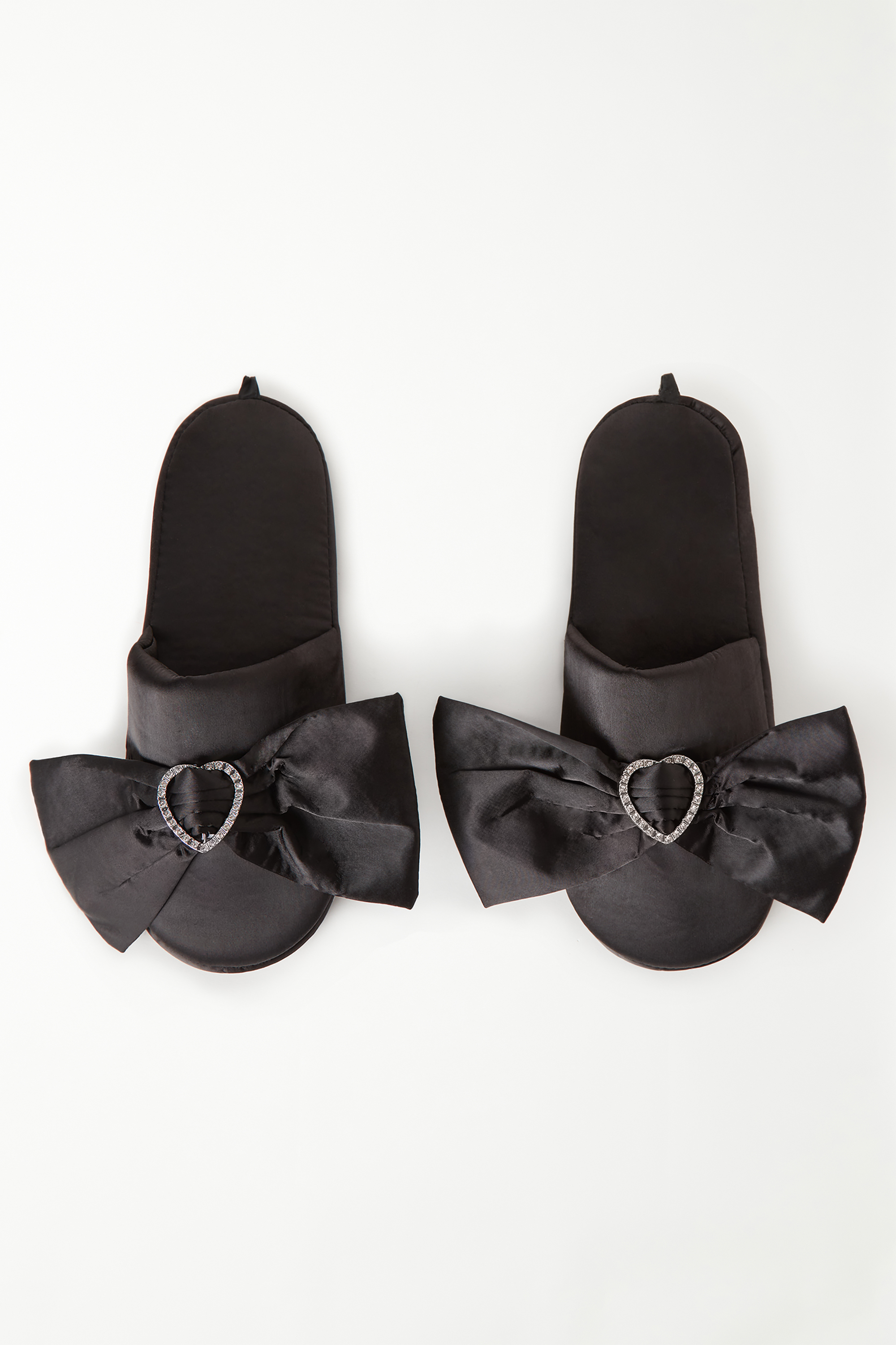Satin Slip-Ons/Slippers with Rhinestone Heart