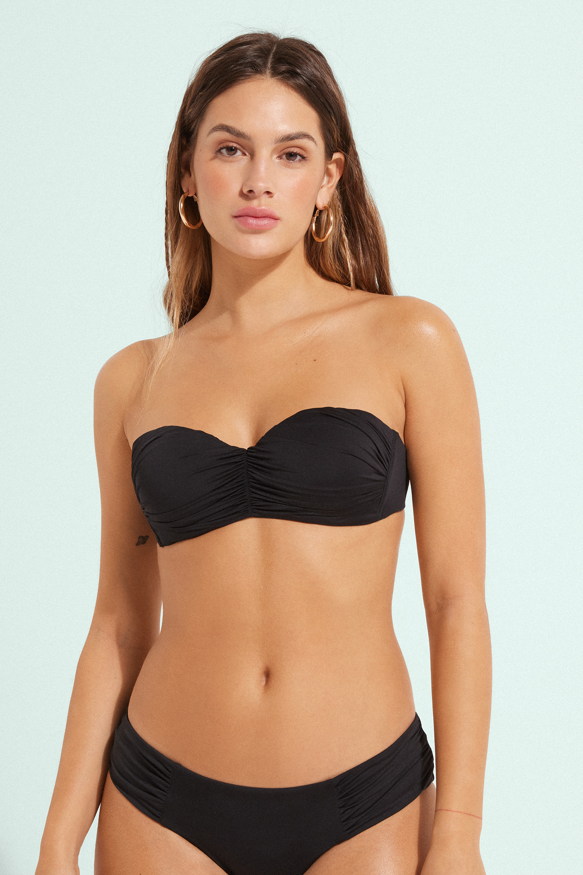 Recycled Microfibre Padded Bandeau Bikini Top with Gathering