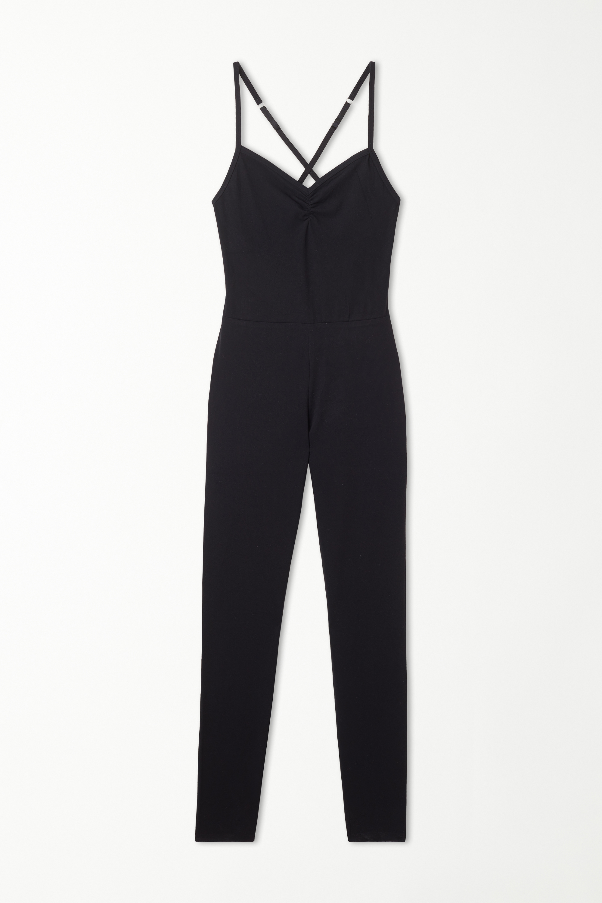Ruched Soft Microfiber Thin Strap Full Length Jumpsuit